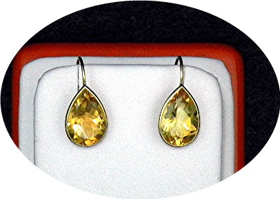 14K Gold Shepherd Hook Teardrop Citrine Earrings