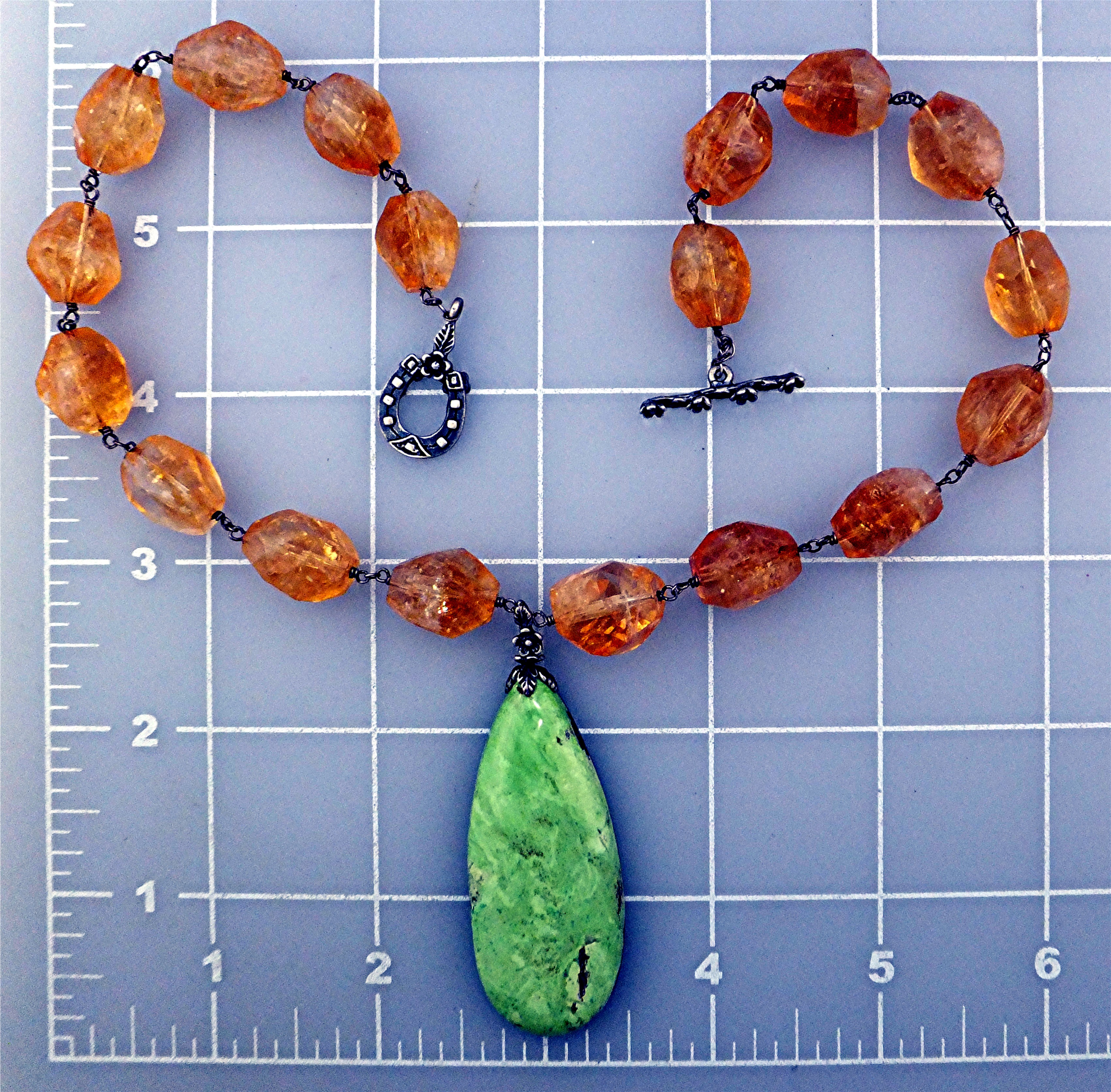 Citrine Sterling Silver Jade Signed SAJE Necklace