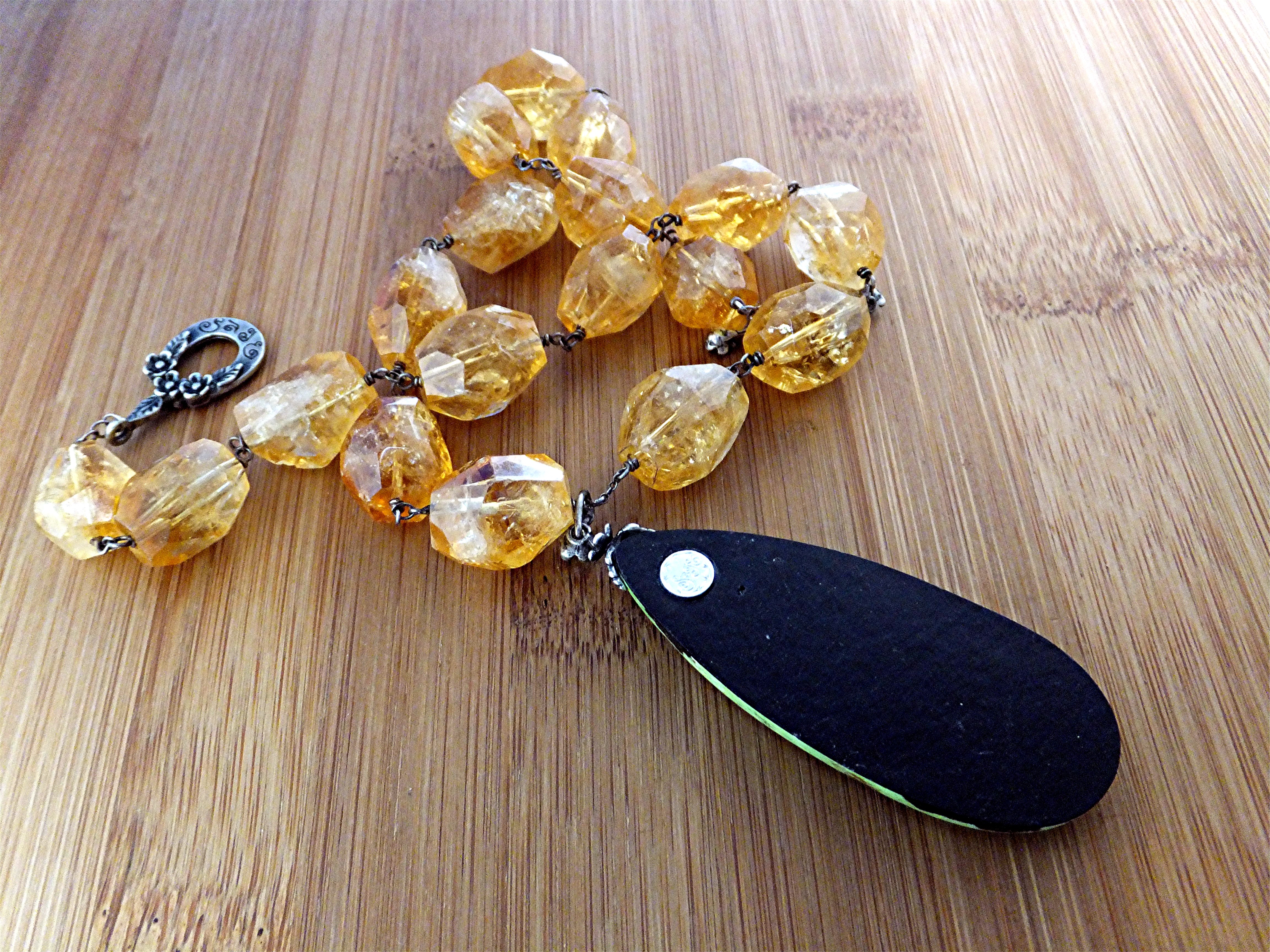 Citrine Sterling Silver Jade Signed SAJE Necklace