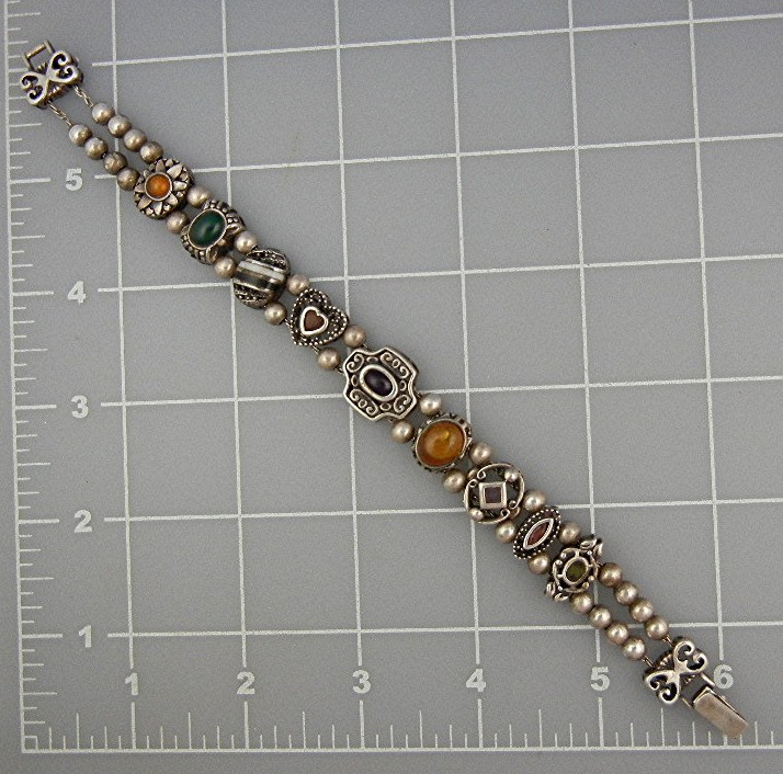 Bracelet Sterling Silver 9 Slides Vintage Signed M