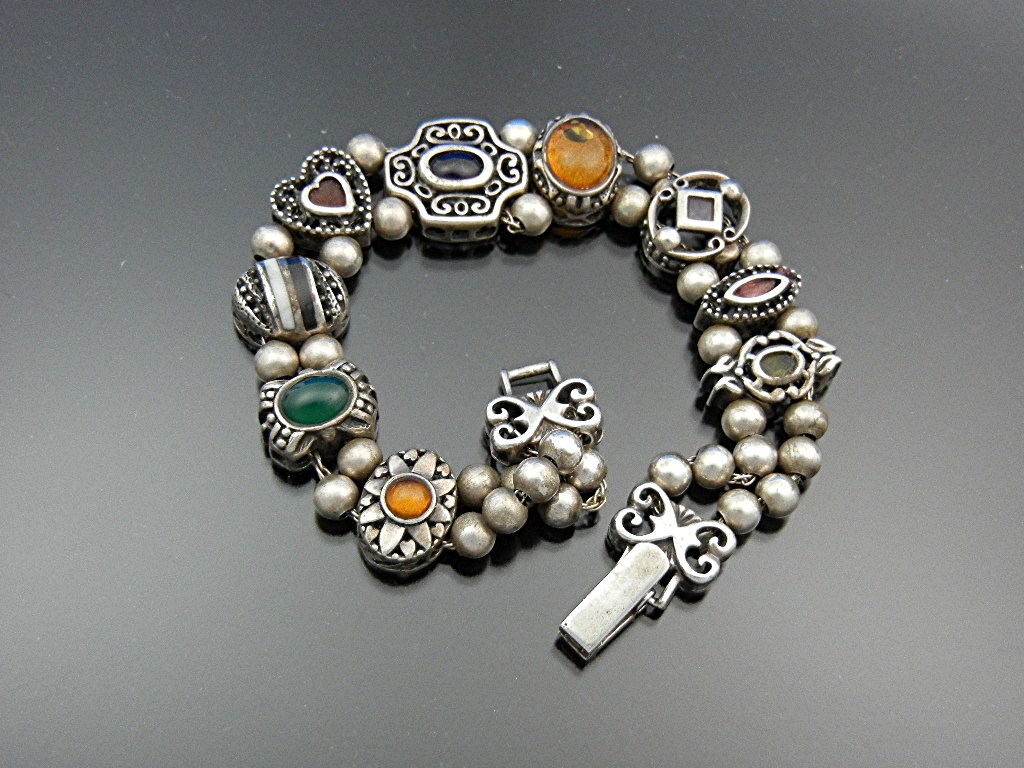 Bracelet Sterling Silver 9 Slides Vintage Signed M