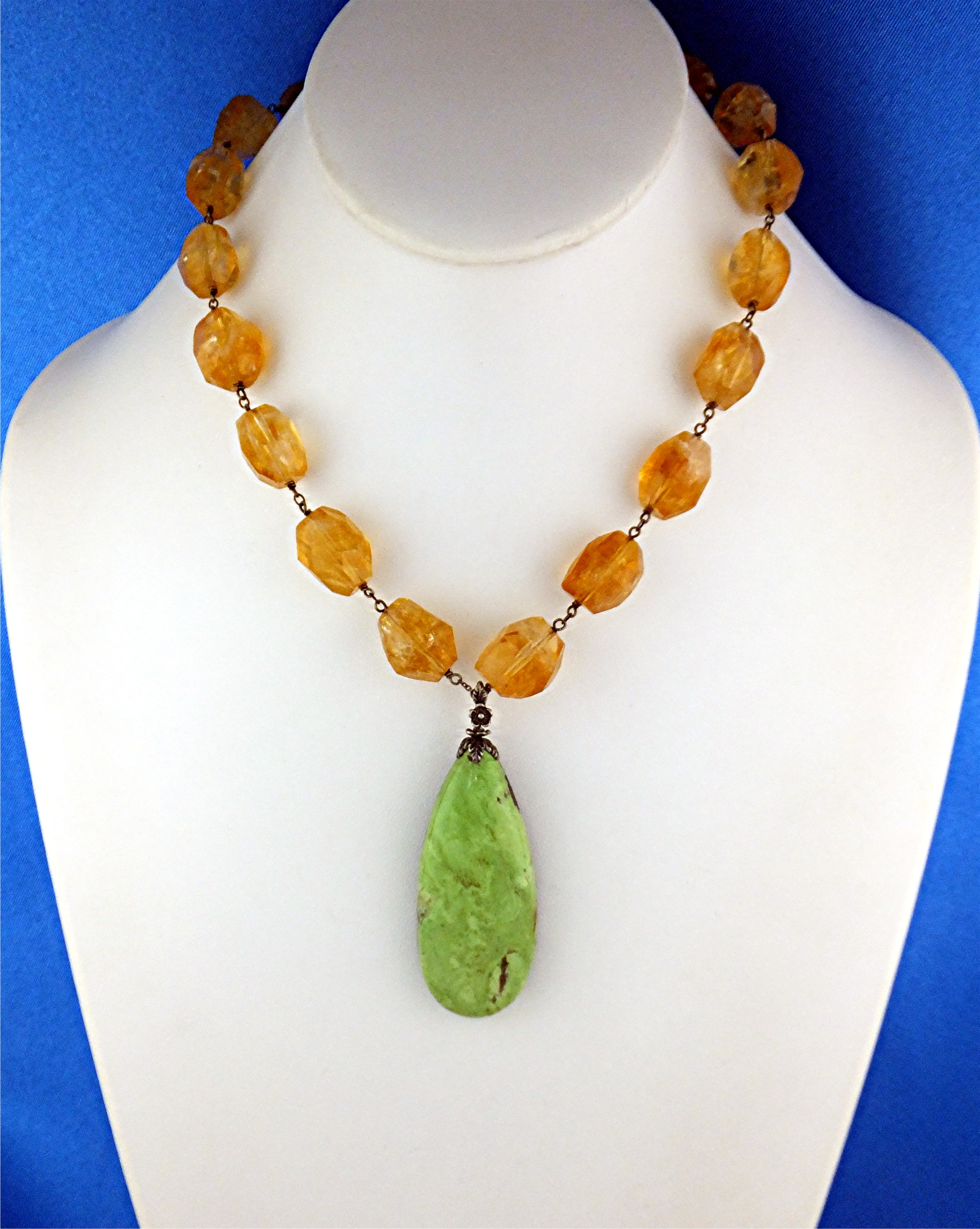 Citrine Sterling Silver Jade Signed SAJE Necklace