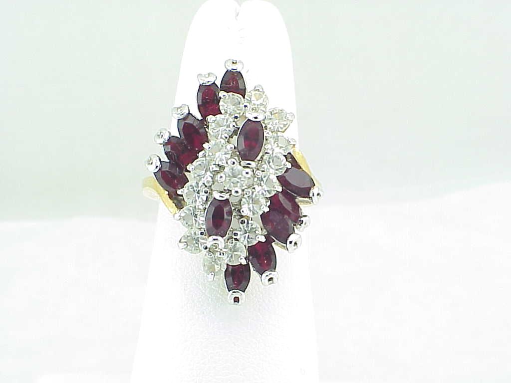 Dark Ruby Red And Clear Rhinestone Cluster Ring Size 6-1/2-7
