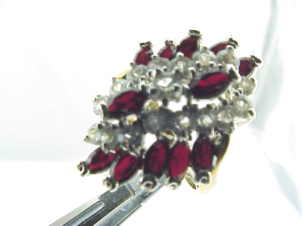 Dark Ruby Red And Clear Rhinestone Cluster Ring Size 6-1/2-7
