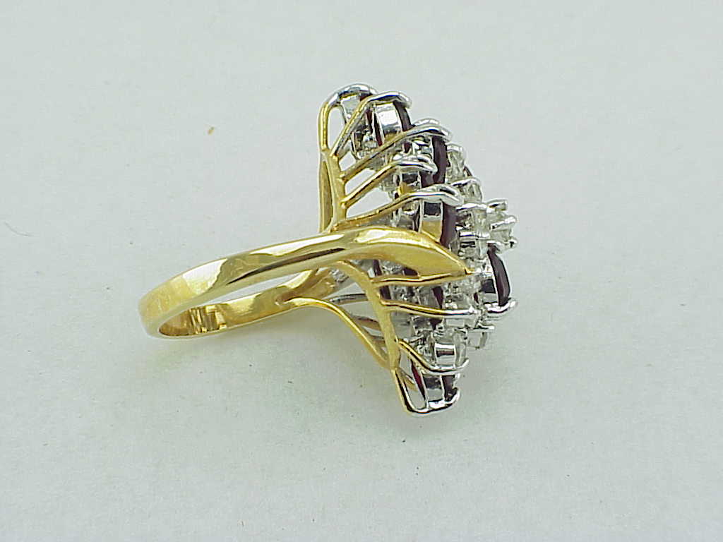 Dark Ruby Red And Clear Rhinestone Cluster Ring Size 6-1/2-7