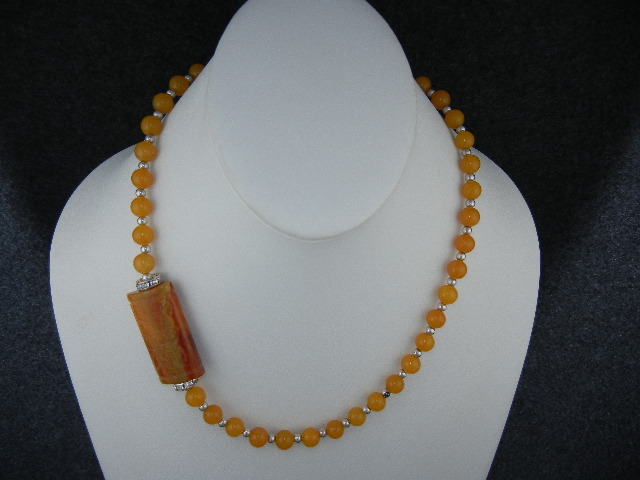 Carved Carnelian and Crystals Silver Toggle Necklace