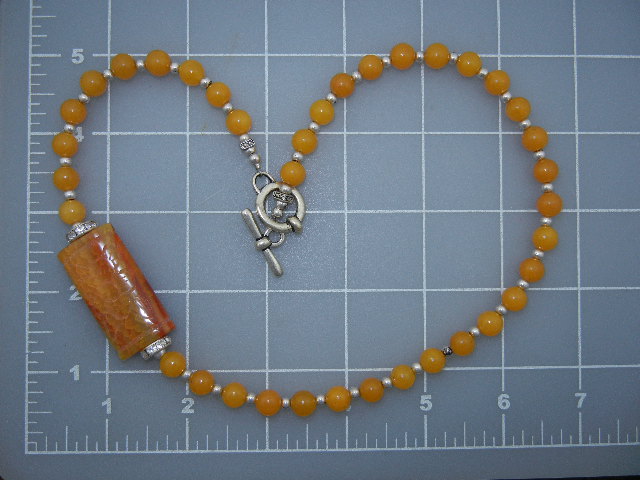Carved Carnelian and Crystals Silver Toggle Necklace