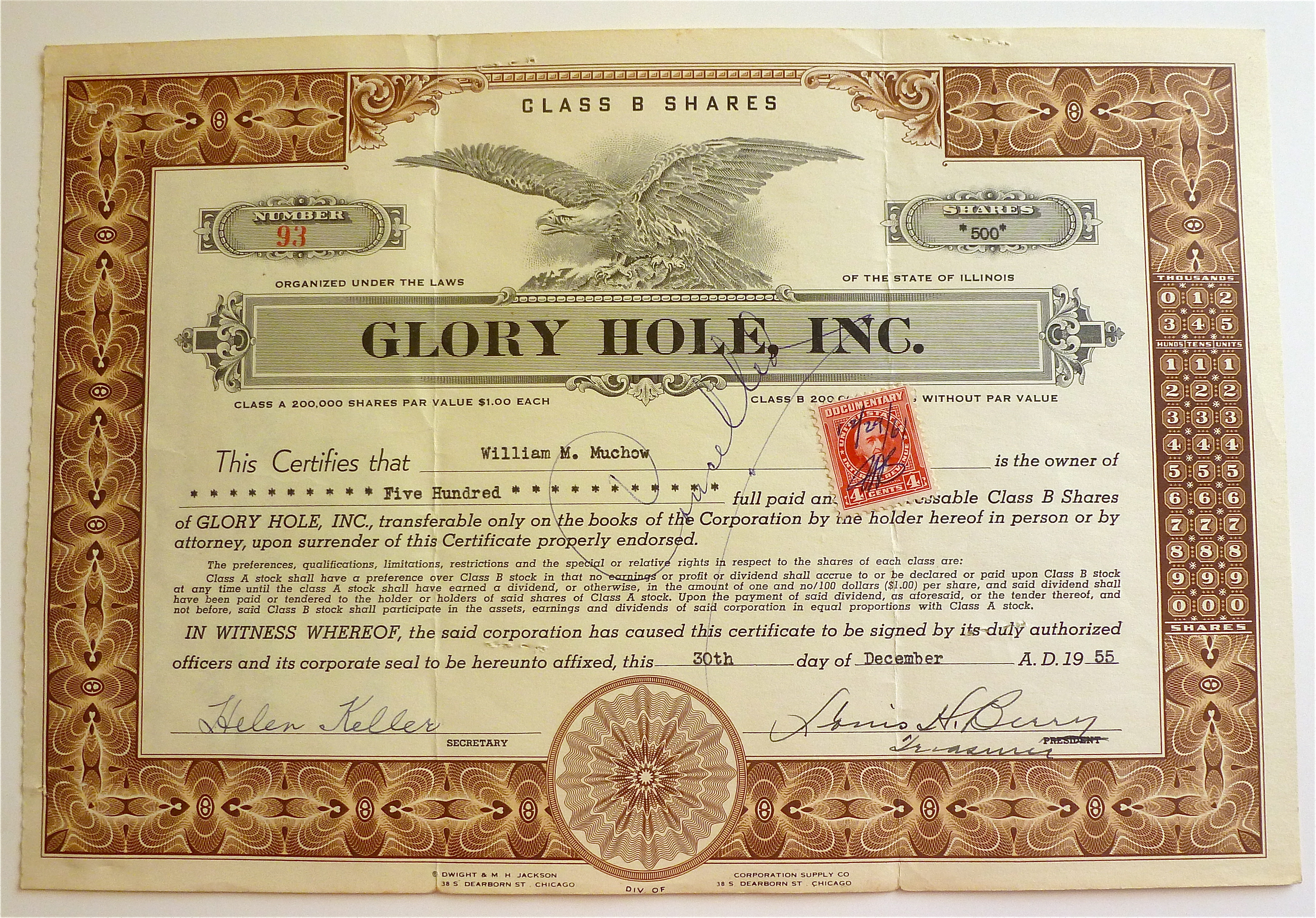 1955 Glory Hole Stock Certificate