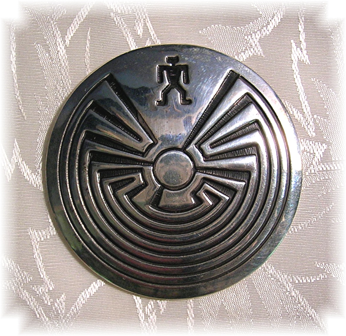 1 3/4 Sterling Silver Ethnic Brooch