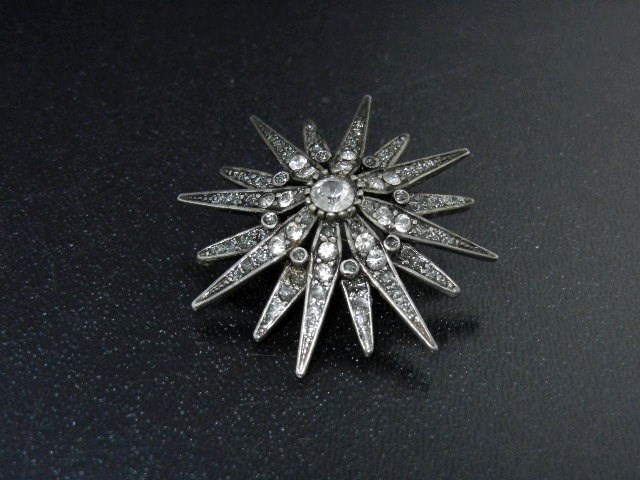 Crystal Silver Tone Starburst Pin