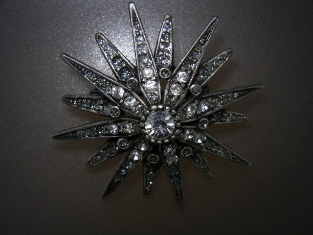 Crystal Silver Tone Starburst Pin