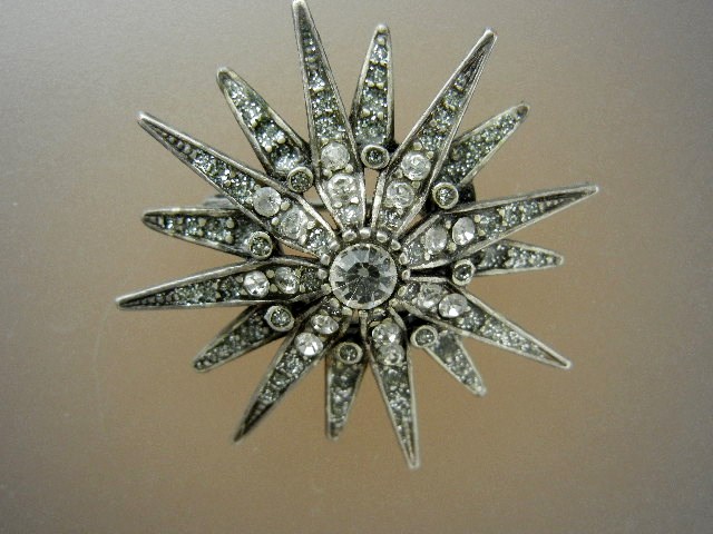 Crystal Silver Tone Starburst Pin