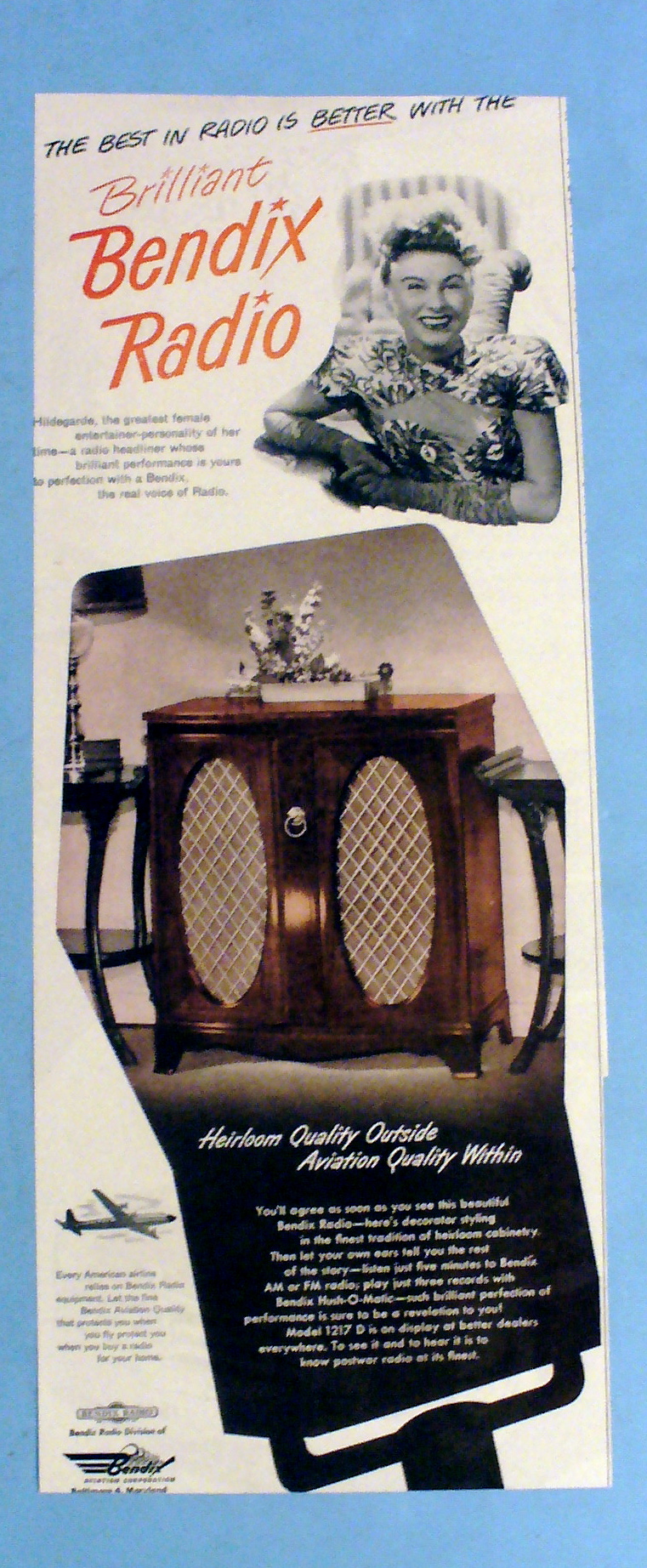 1948 Bendix Radio with Hildegarde (Female Entertainer)