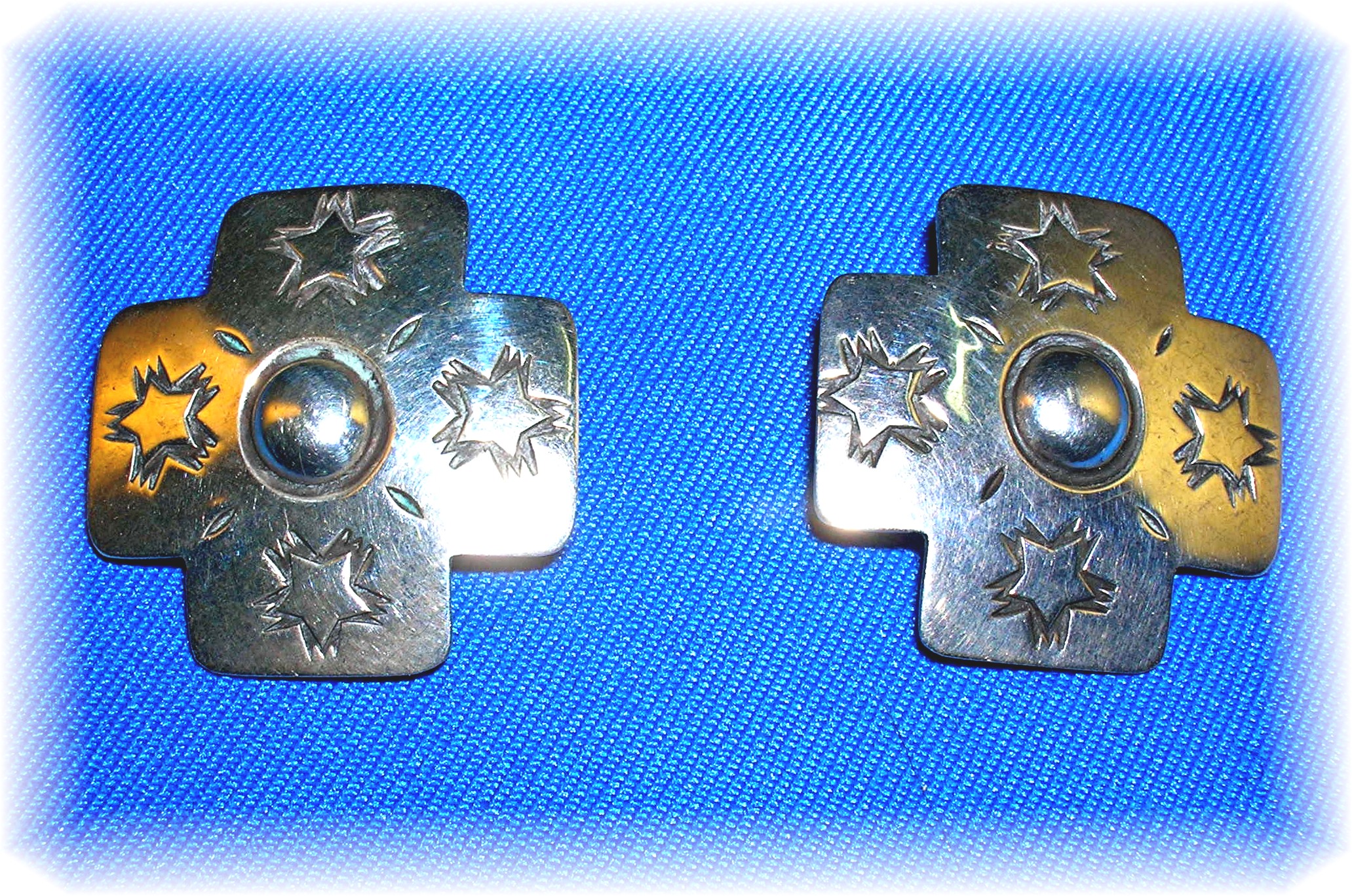 Sterling Silver Native AmericanSigned LOU Clip Earrings