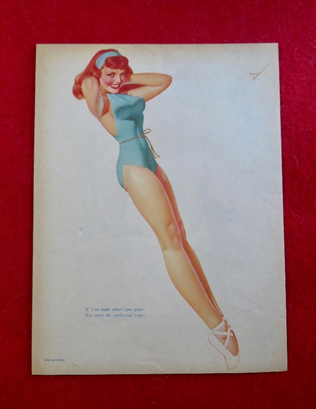Original 1940's Sexy George Petty Girl Pin Up - Girl Wearing Green Swim Suit