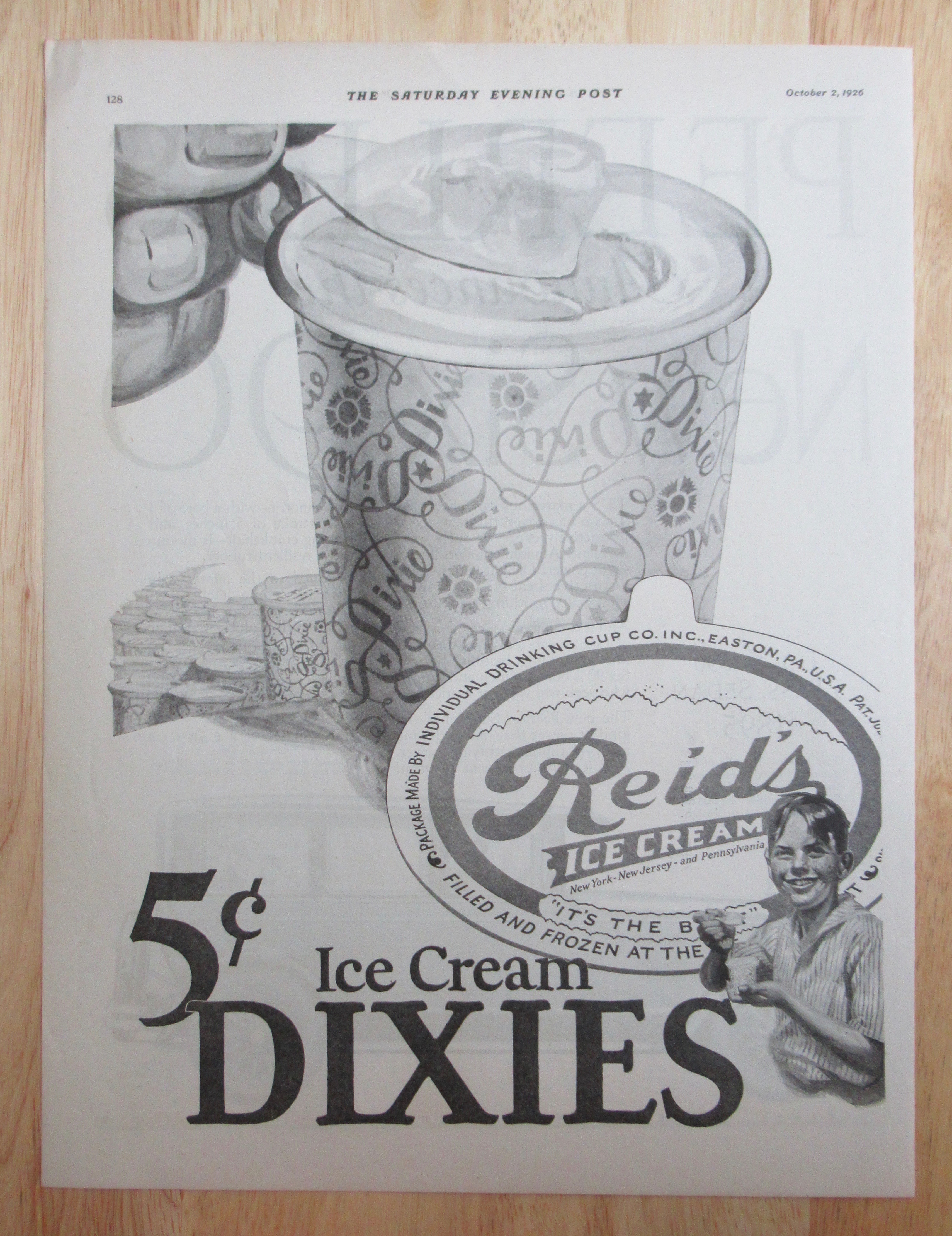 1926 Reid's Ice Cream with Ice Cream Dixie Cups
