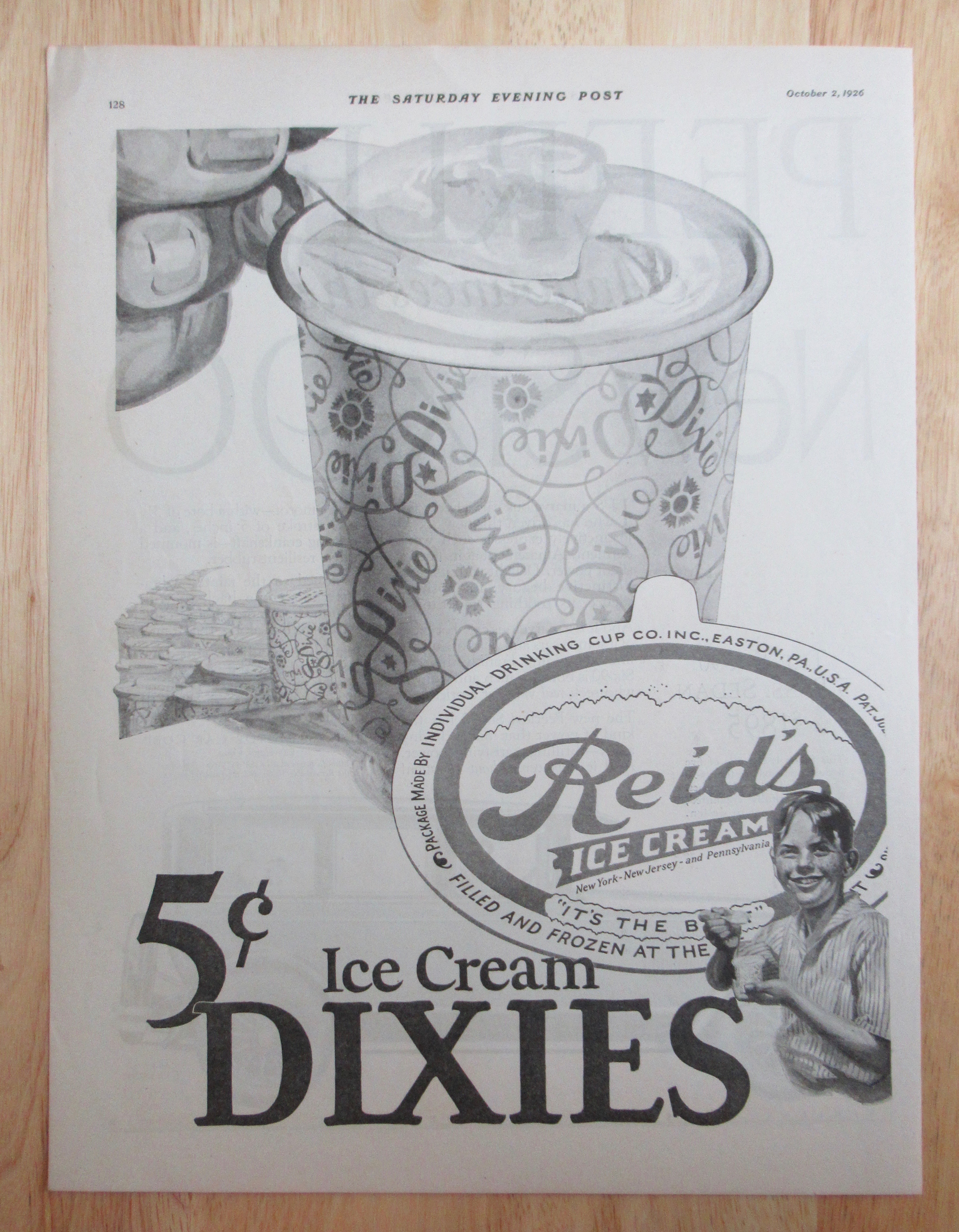 1926 Reid's Ice Cream with Ice Cream Dixie Cups