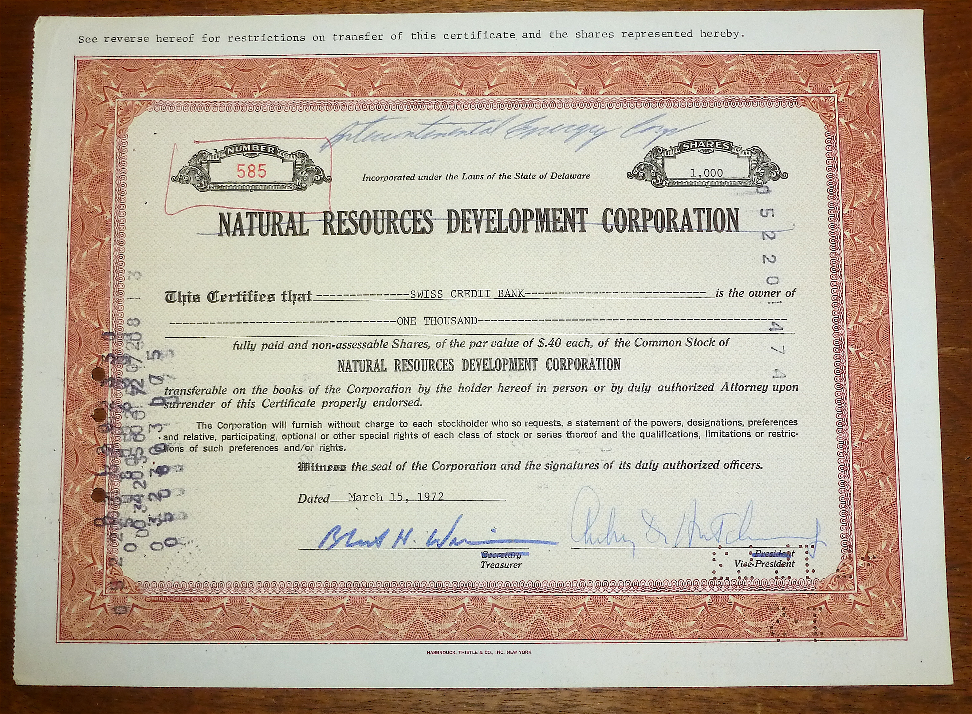 Natural Resources Development Corporation Stock