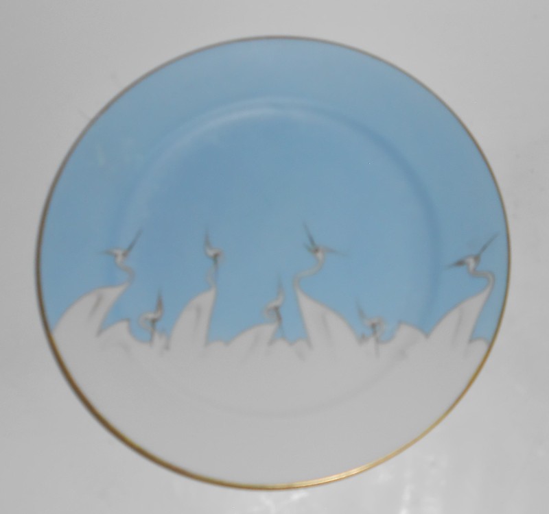Mitsu-Boshi Shofu Chiharamachi Egrets Porcelain w/Gold Lunch Plate #1