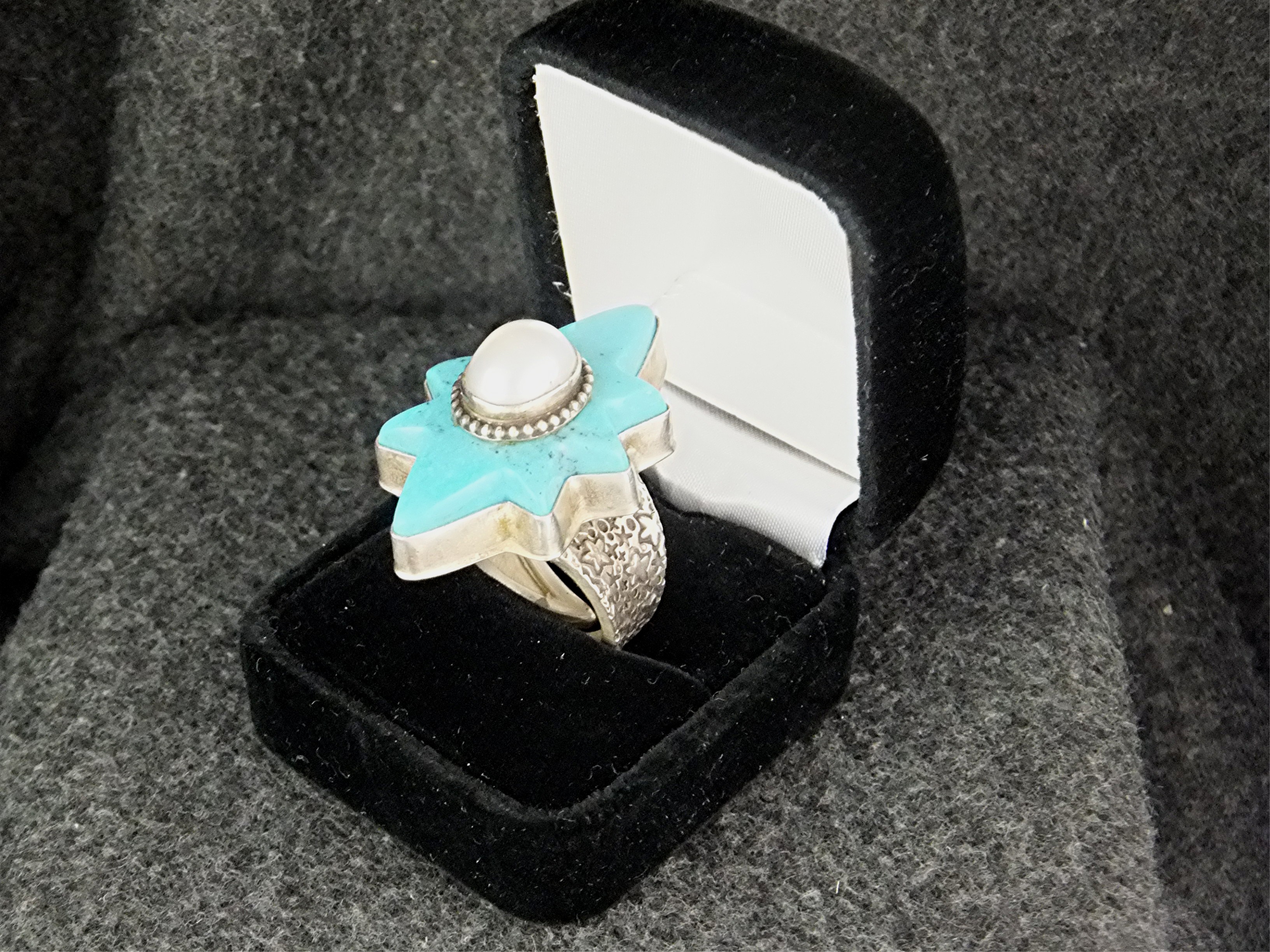 David Troutman Turquoise Pearl Sterling Silver Ring