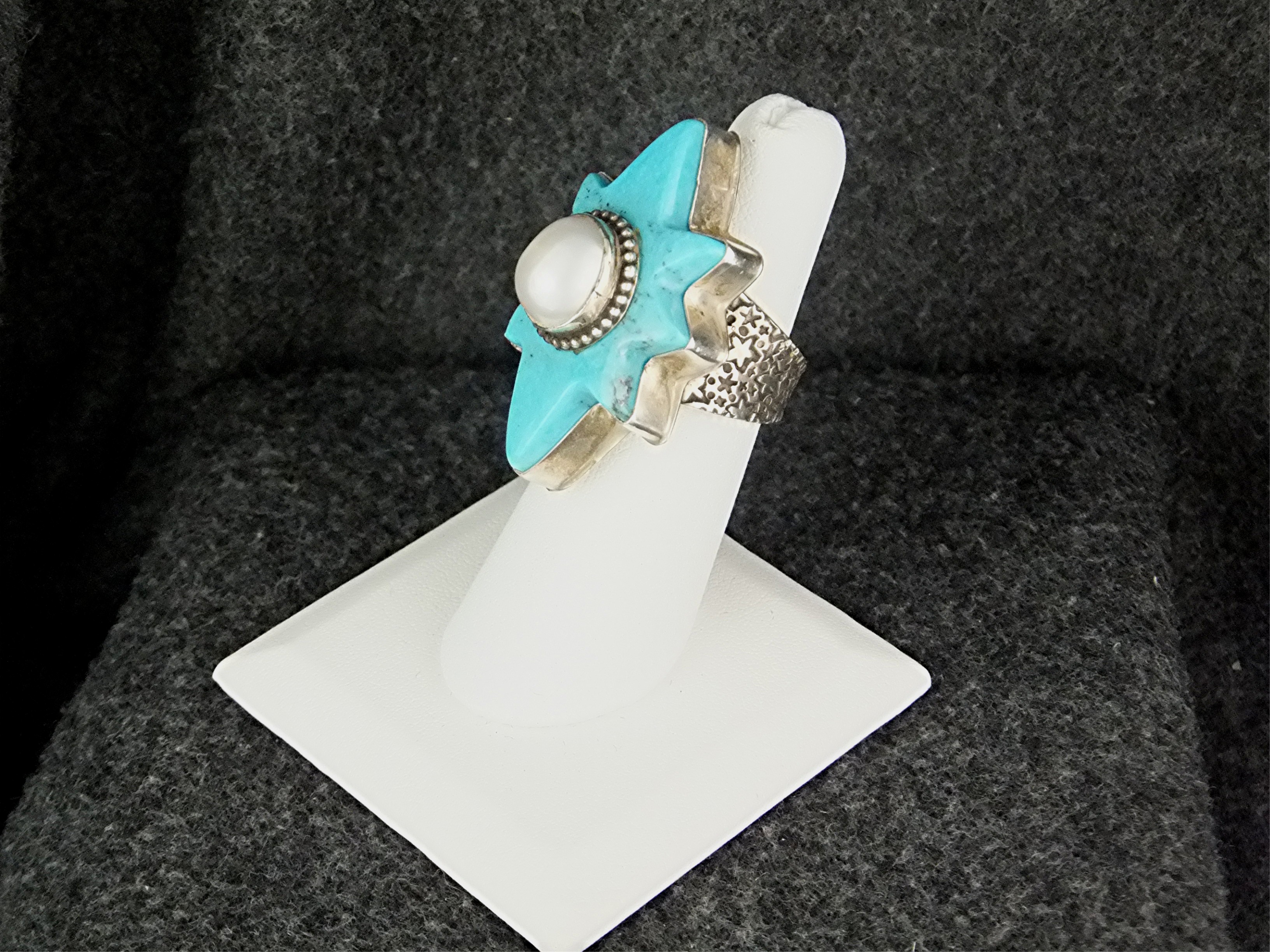 David Troutman Turquoise Pearl Sterling Silver Ring
