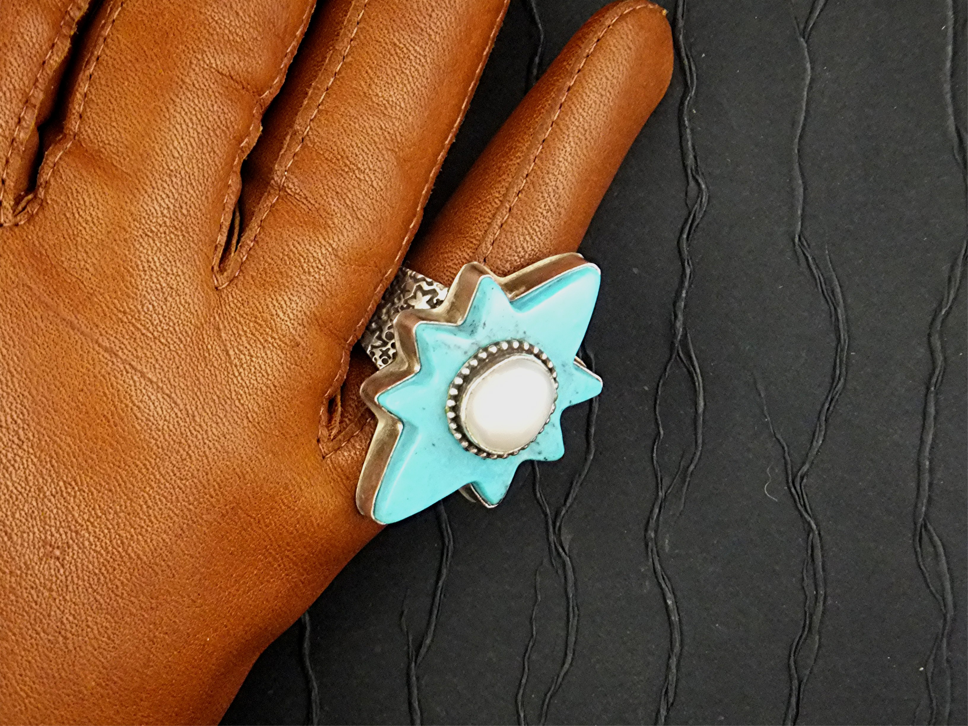 David Troutman Turquoise Pearl Sterling Silver Ring