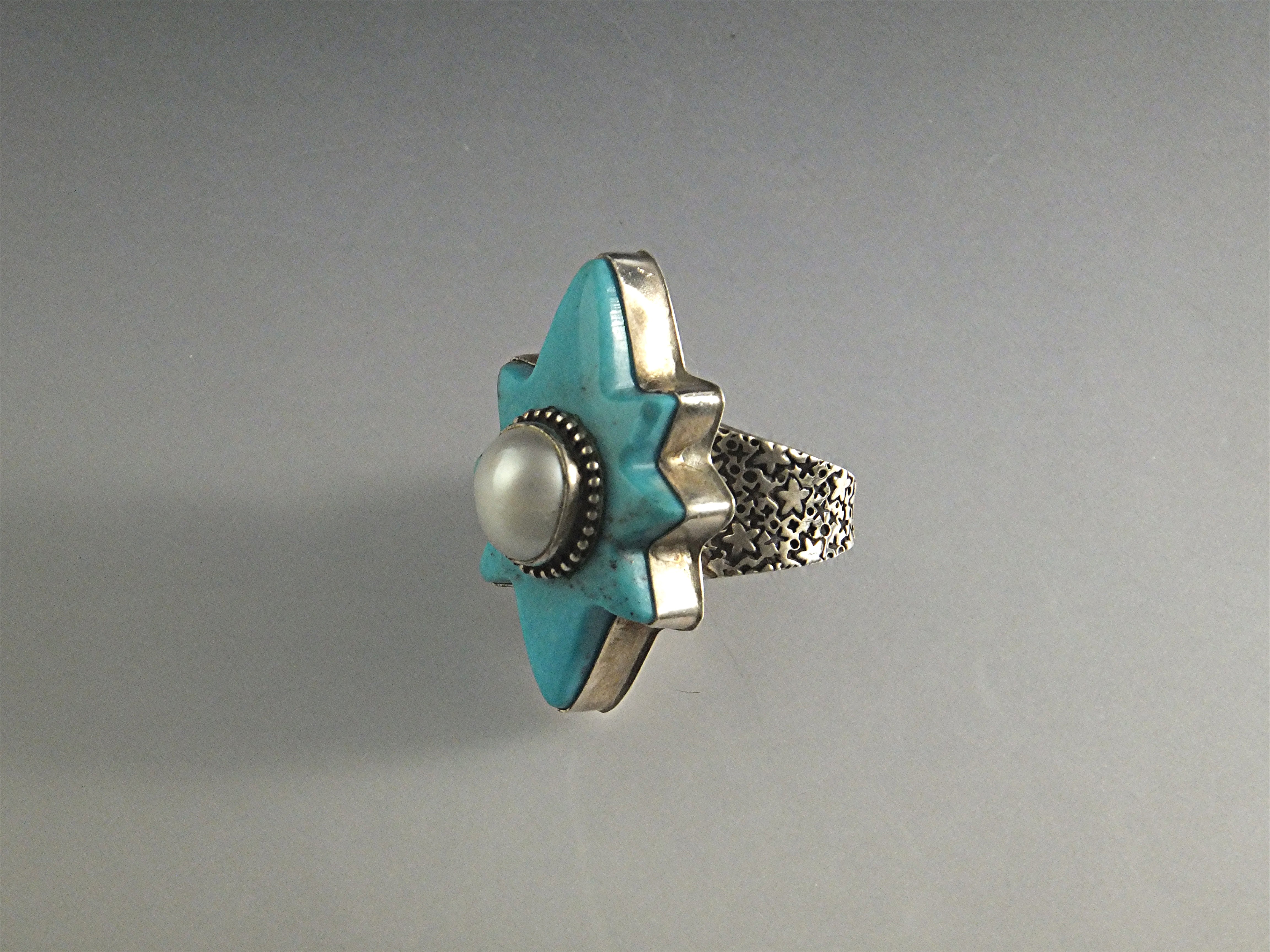 David Troutman Turquoise Pearl Sterling Silver Ring