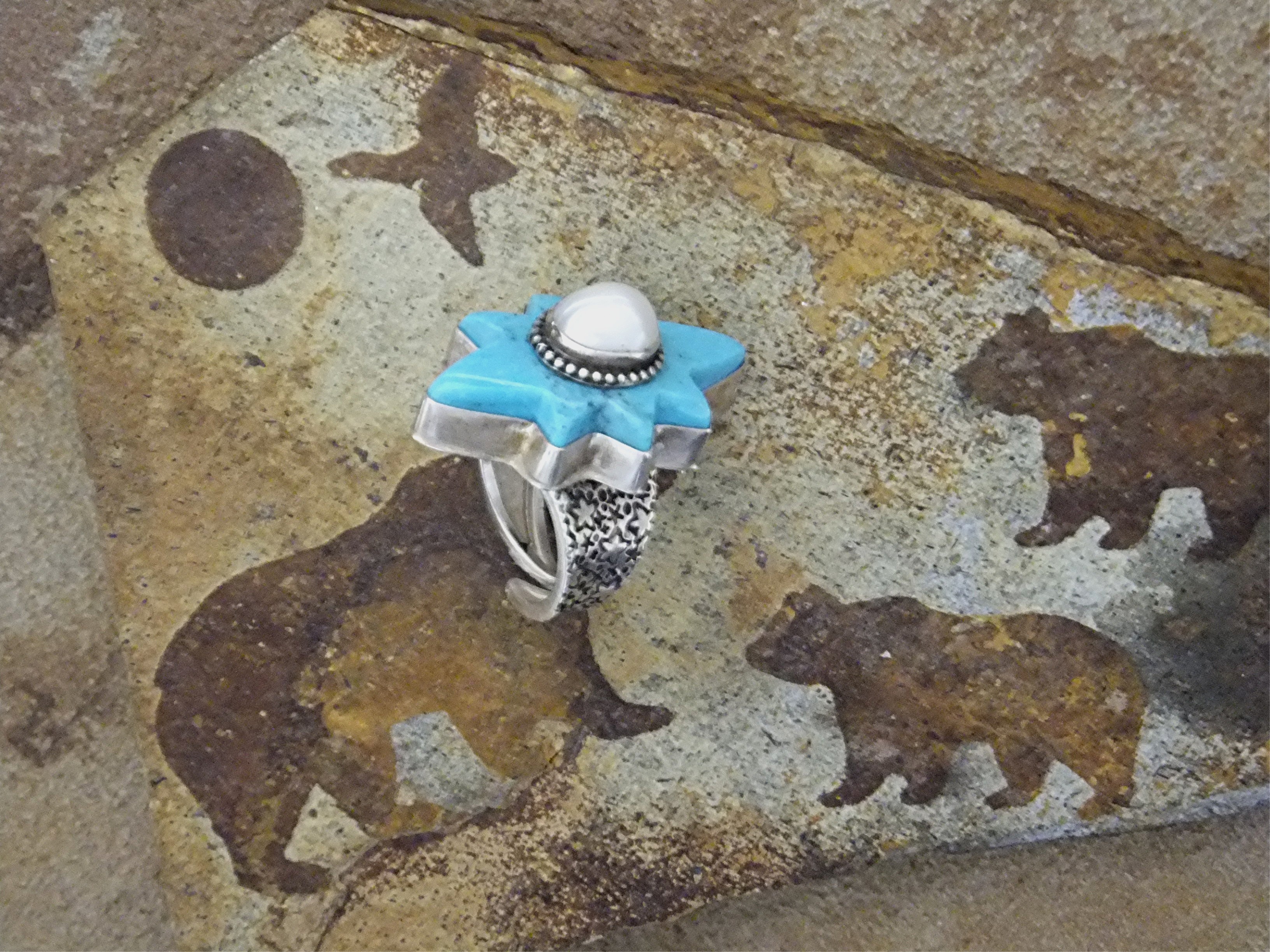 David Troutman Turquoise Pearl Sterling Silver Ring