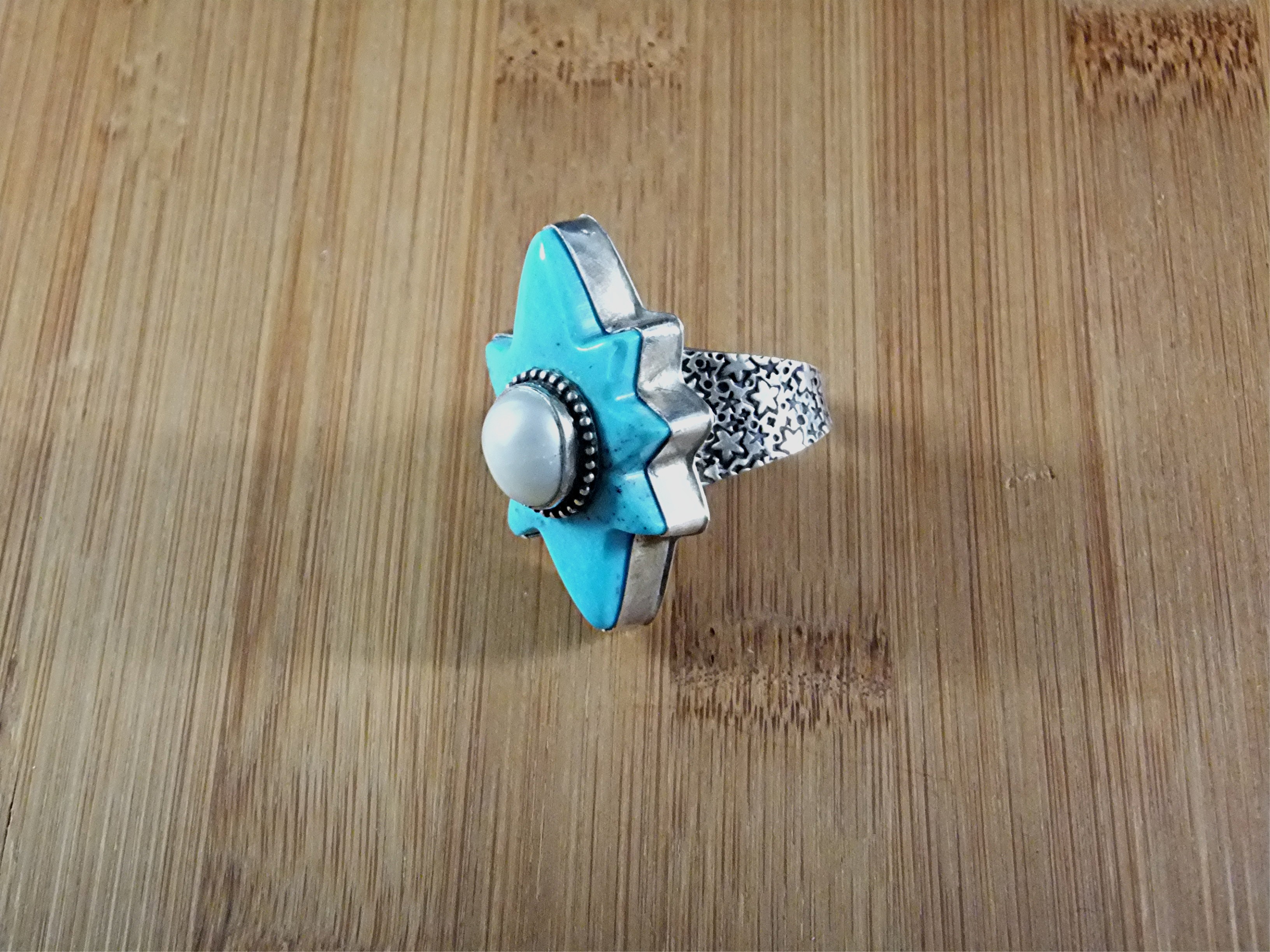 David Troutman Turquoise Pearl Sterling Silver Ring