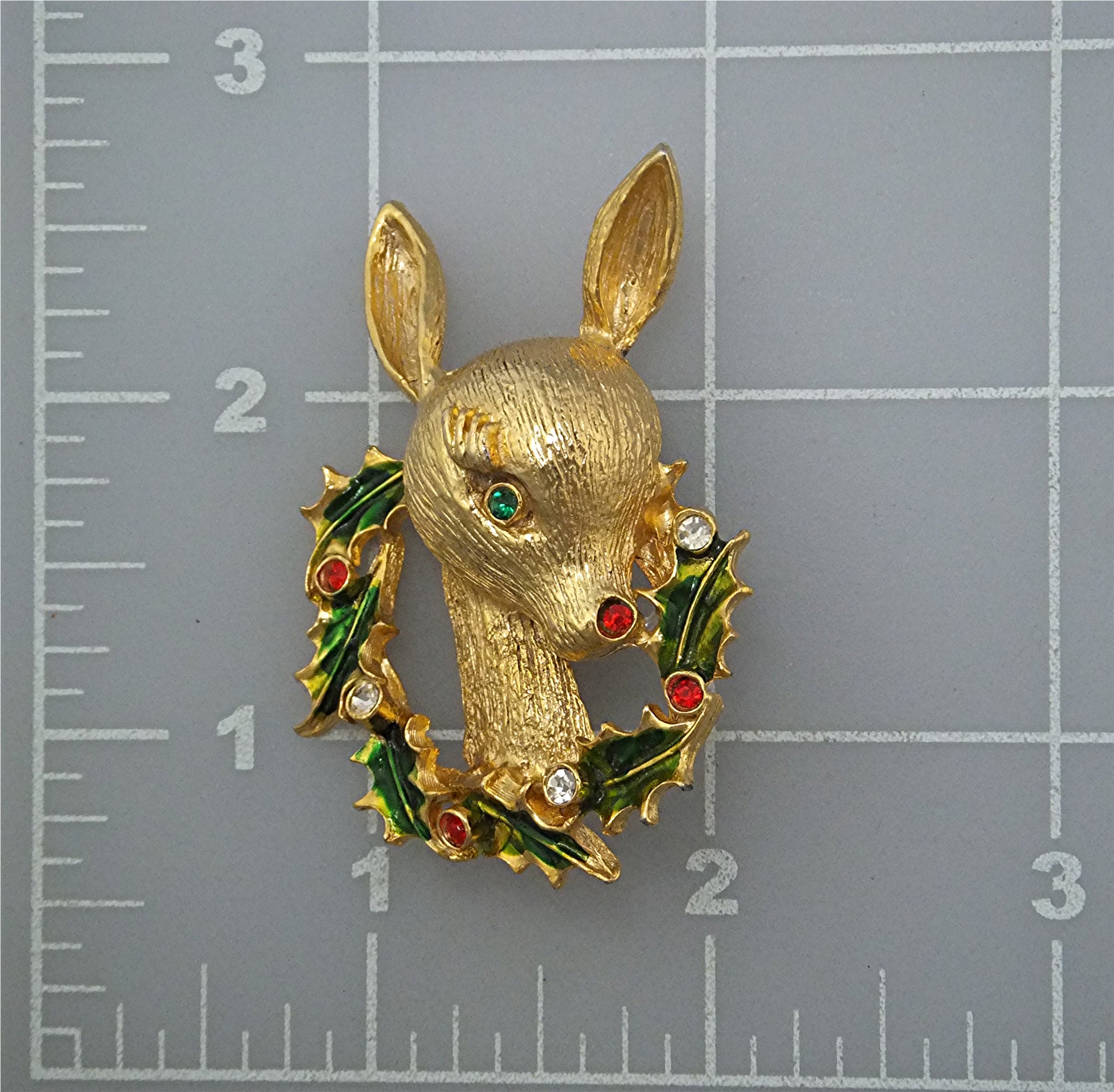 Brooch Pin Christmas Rudolph Wreath Signed