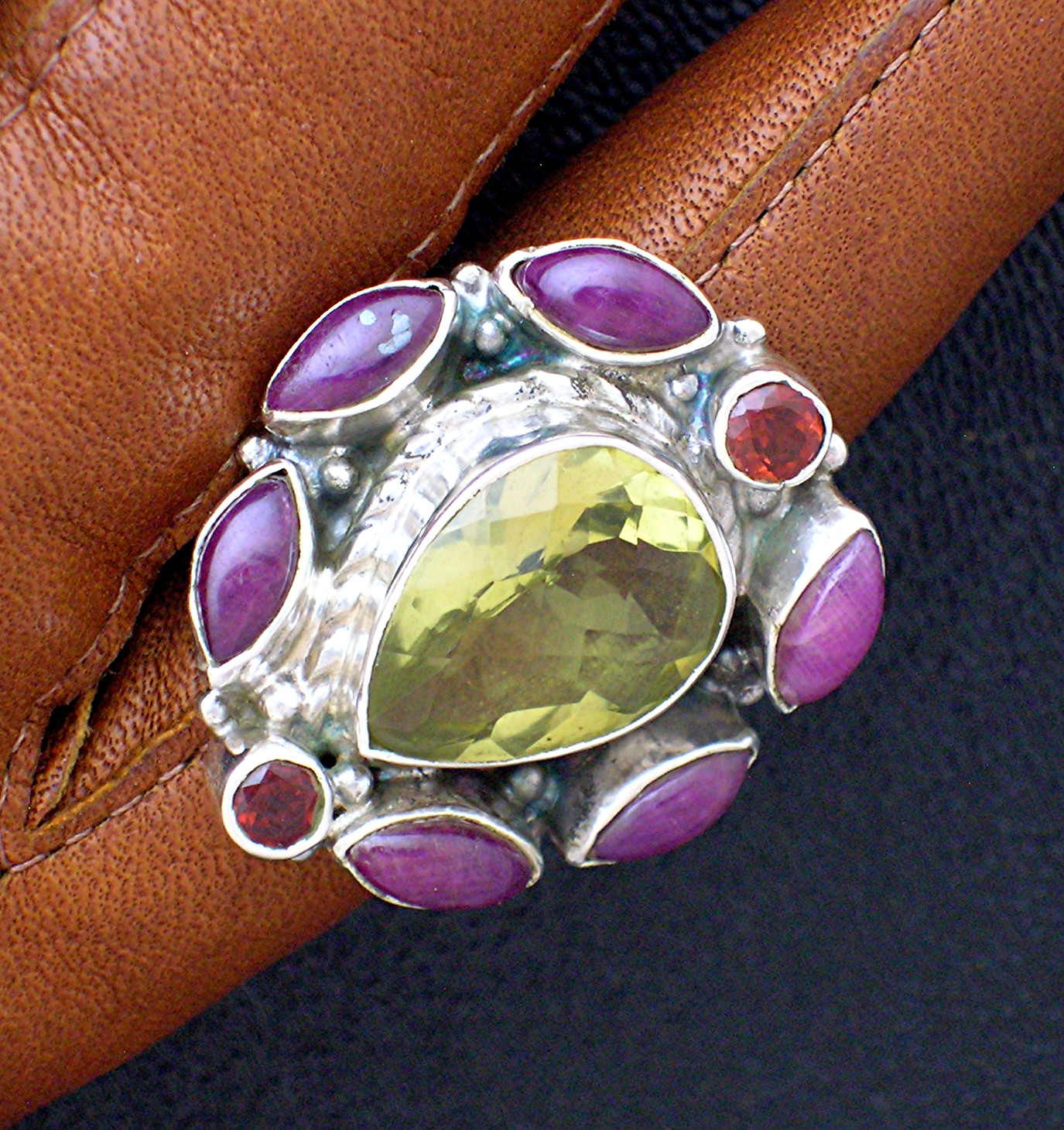 Citrine Ruby Garnet Sterling Silver Ring