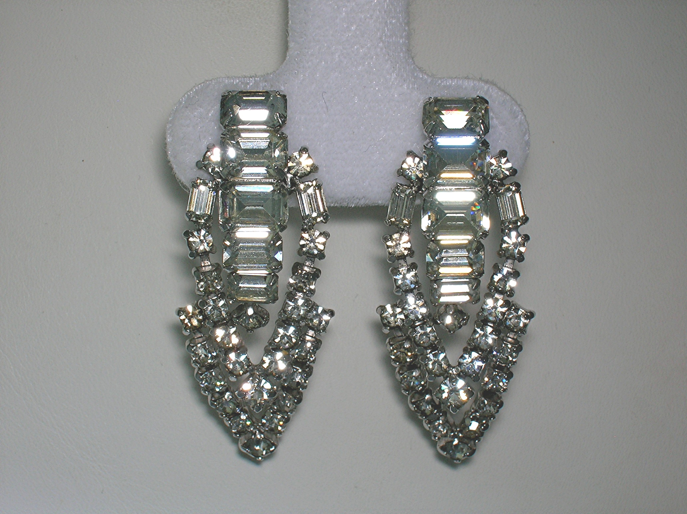 Crystal and Silver Rhodium Dangle Clip Earrings