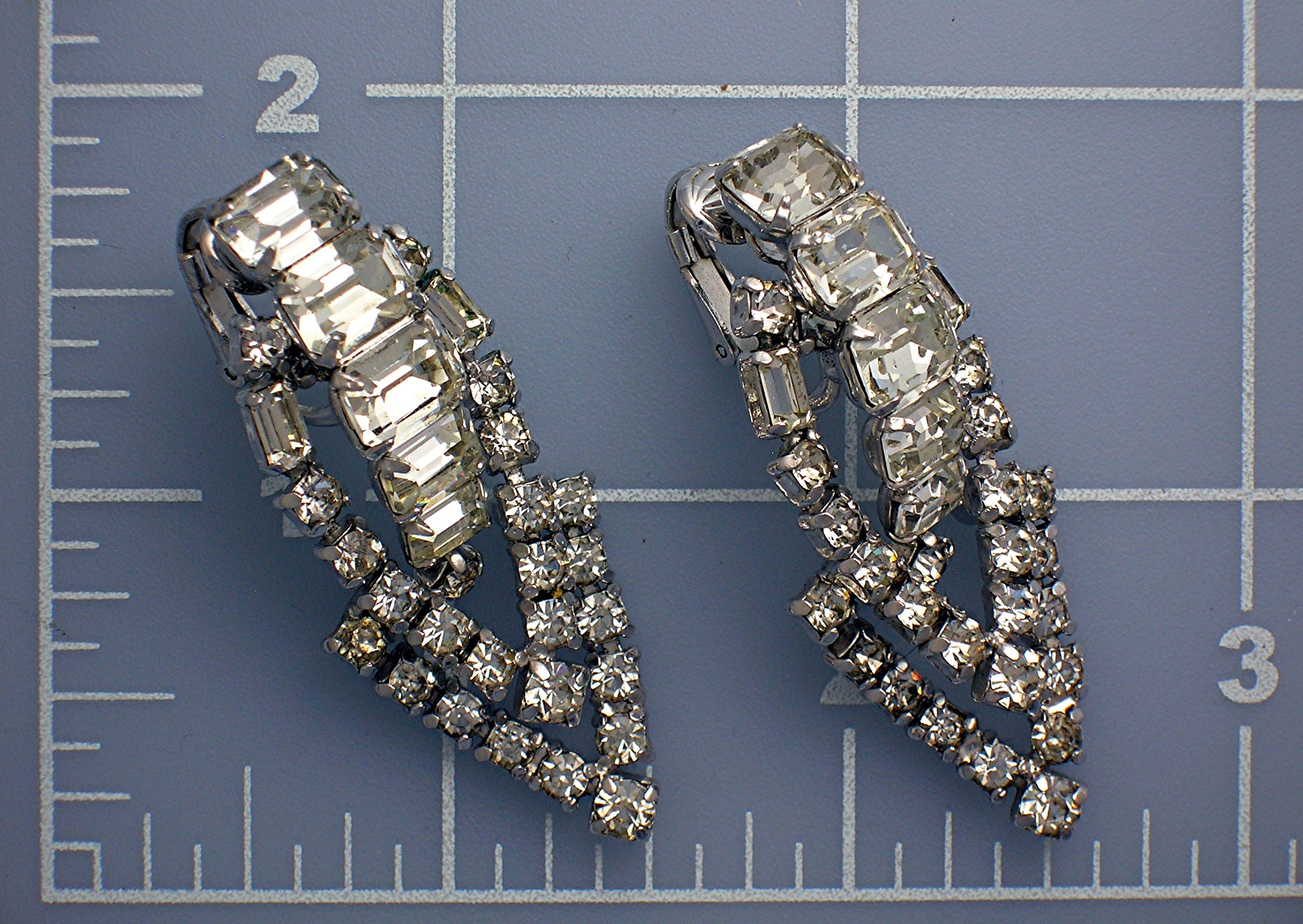Crystal and Silver Rhodium Dangle Clip Earrings