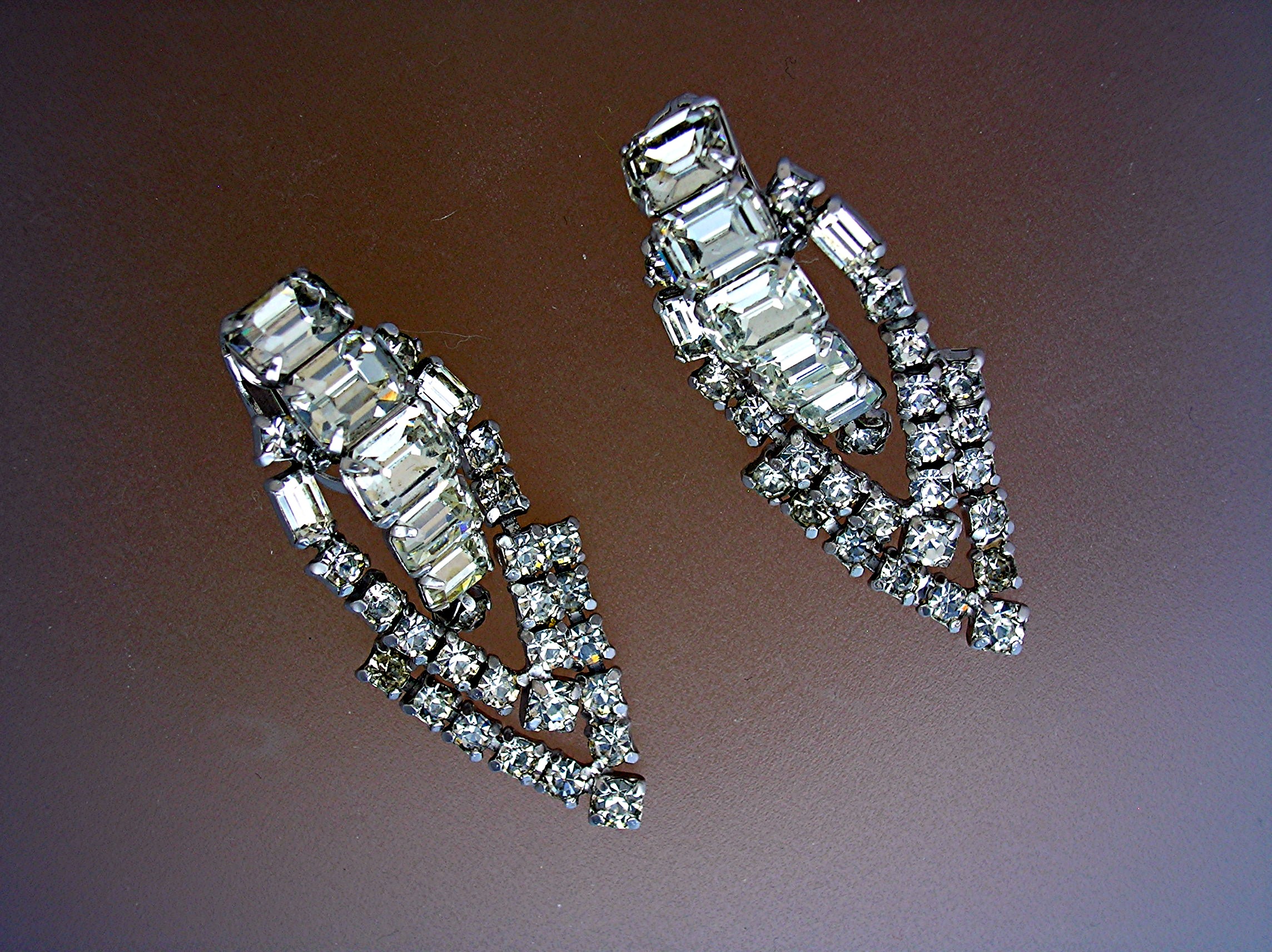 Crystal and Silver Rhodium Dangle Clip Earrings