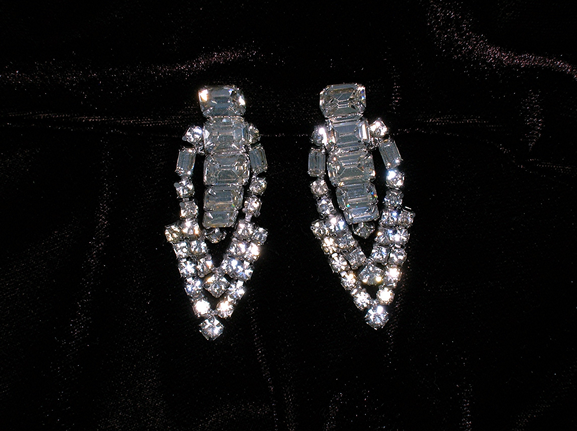 Crystal and Silver Rhodium Dangle Clip Earrings