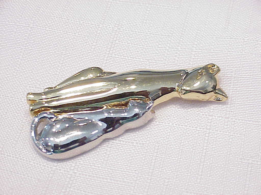 Pair Of Cats Gold And Silver Tone Brooch