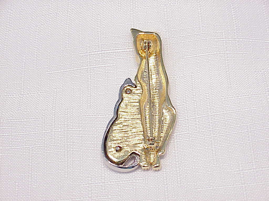Pair Of Cats Gold And Silver Tone Brooch
