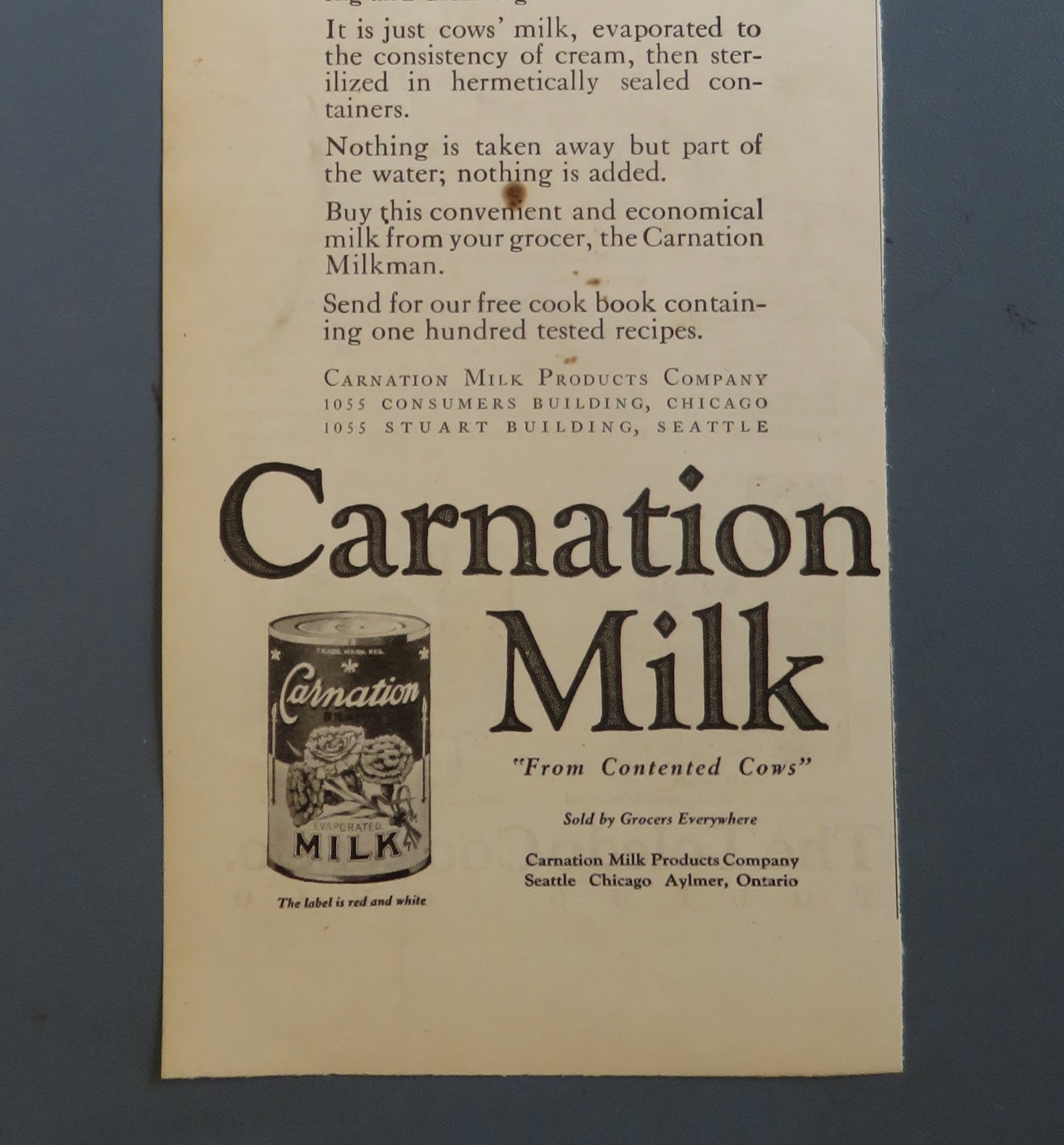 1920 Carnation Milk with Girl Pouring Over Cereal