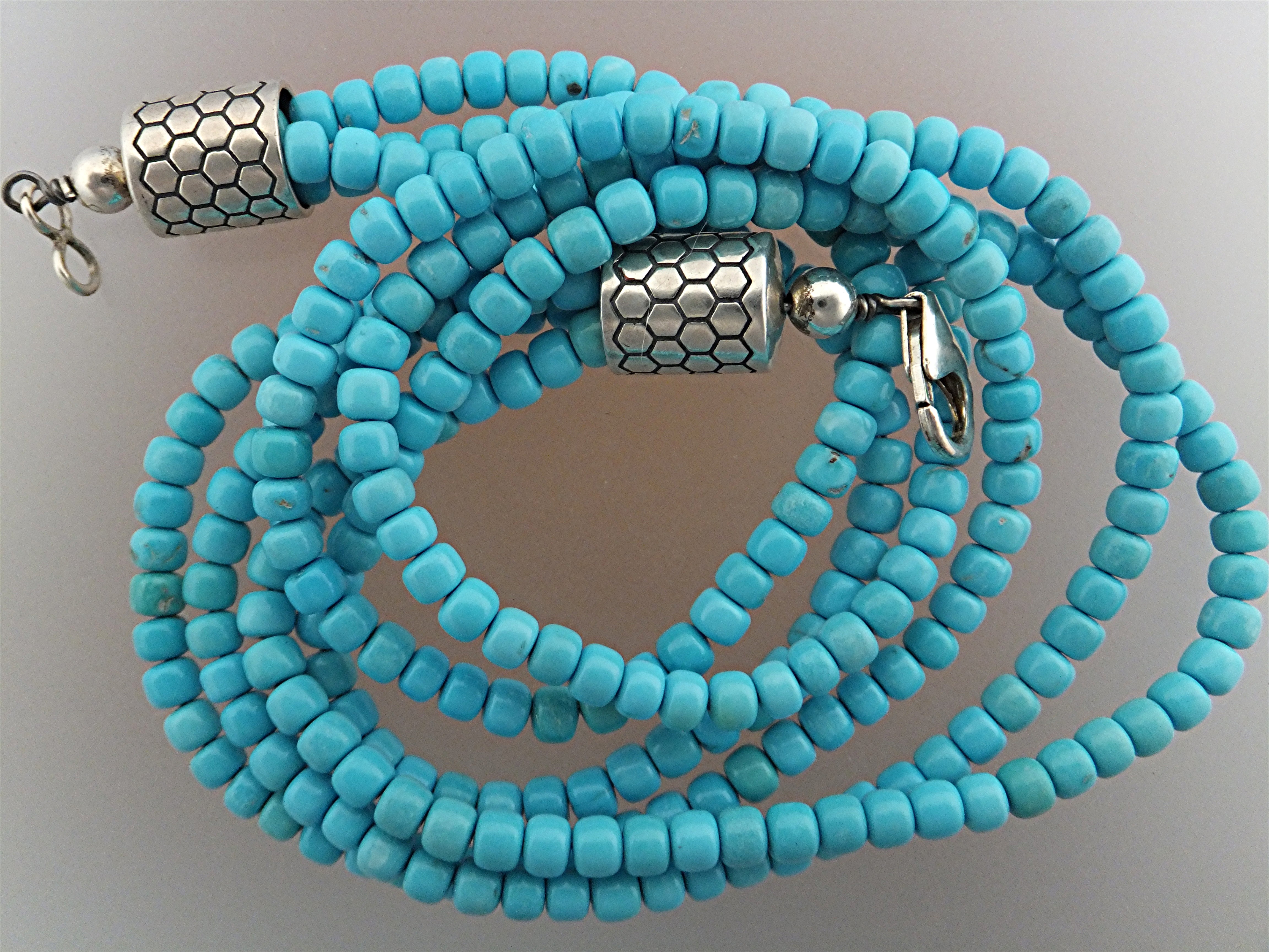 Navajo Sleeping Beauty Turquoise 3 Strands Sterling Sil