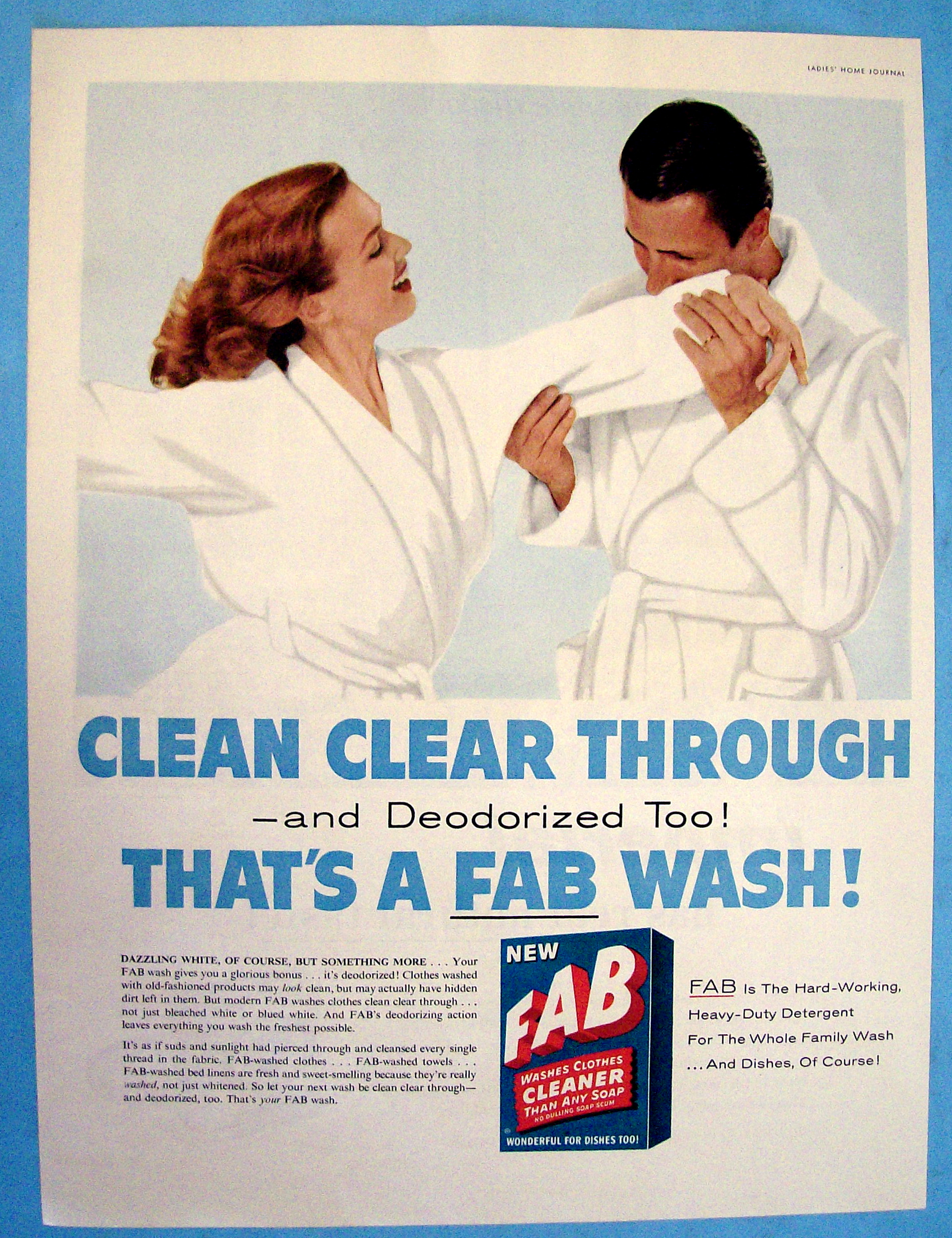 1957 Fab Detergent with Man Sniffing Woman's Robe