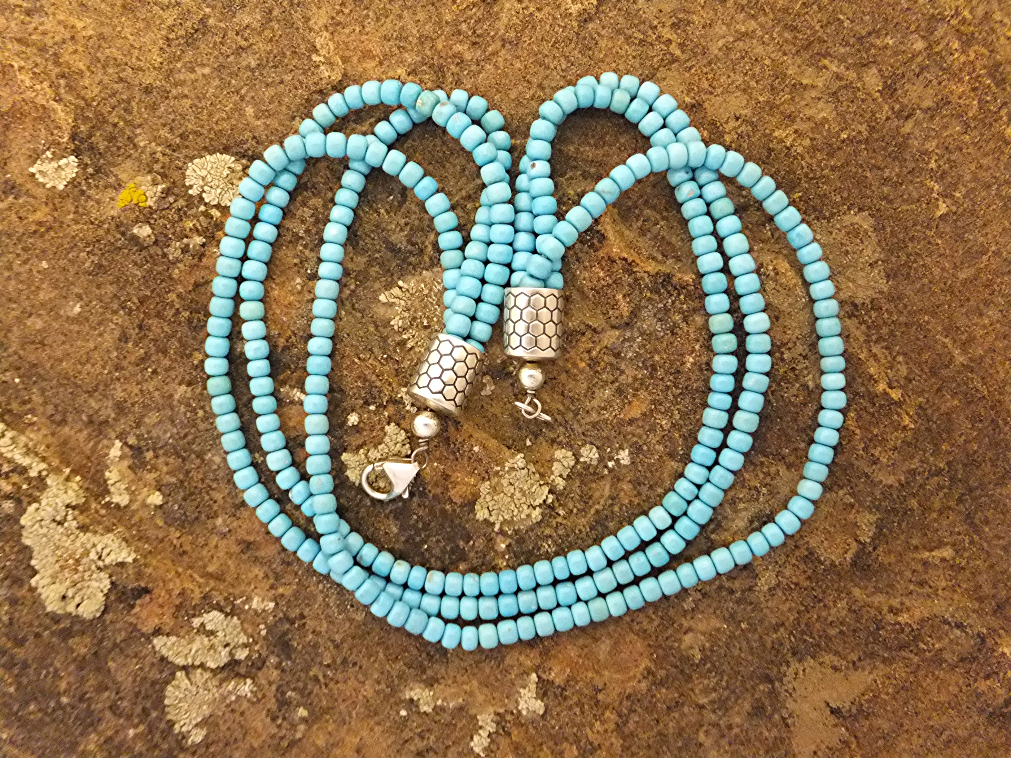 Navajo Sleeping Beauty Turquoise 3 Strands Sterling Sil