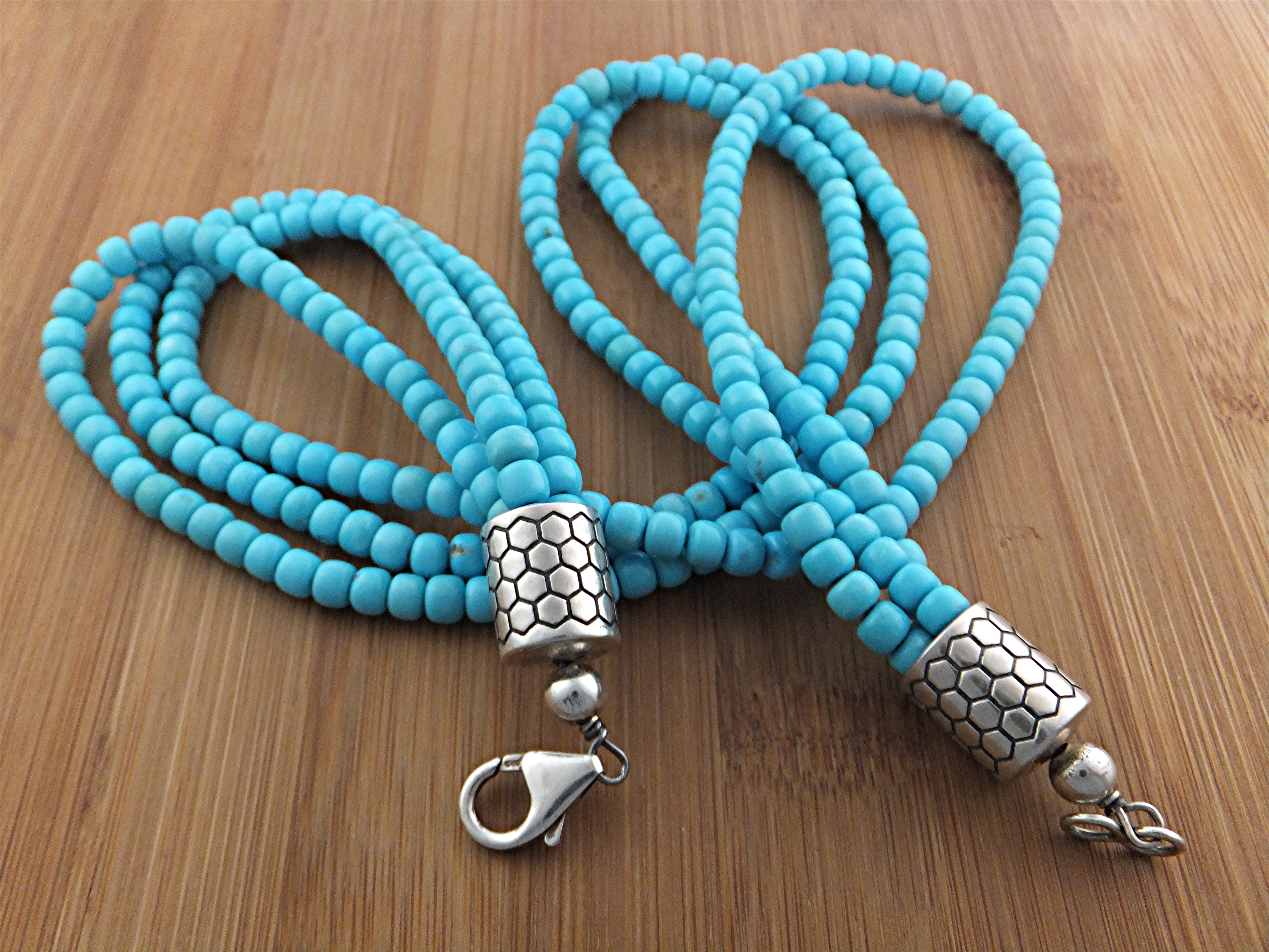 Navajo Sleeping Beauty Turquoise 3 Strands Sterling Sil