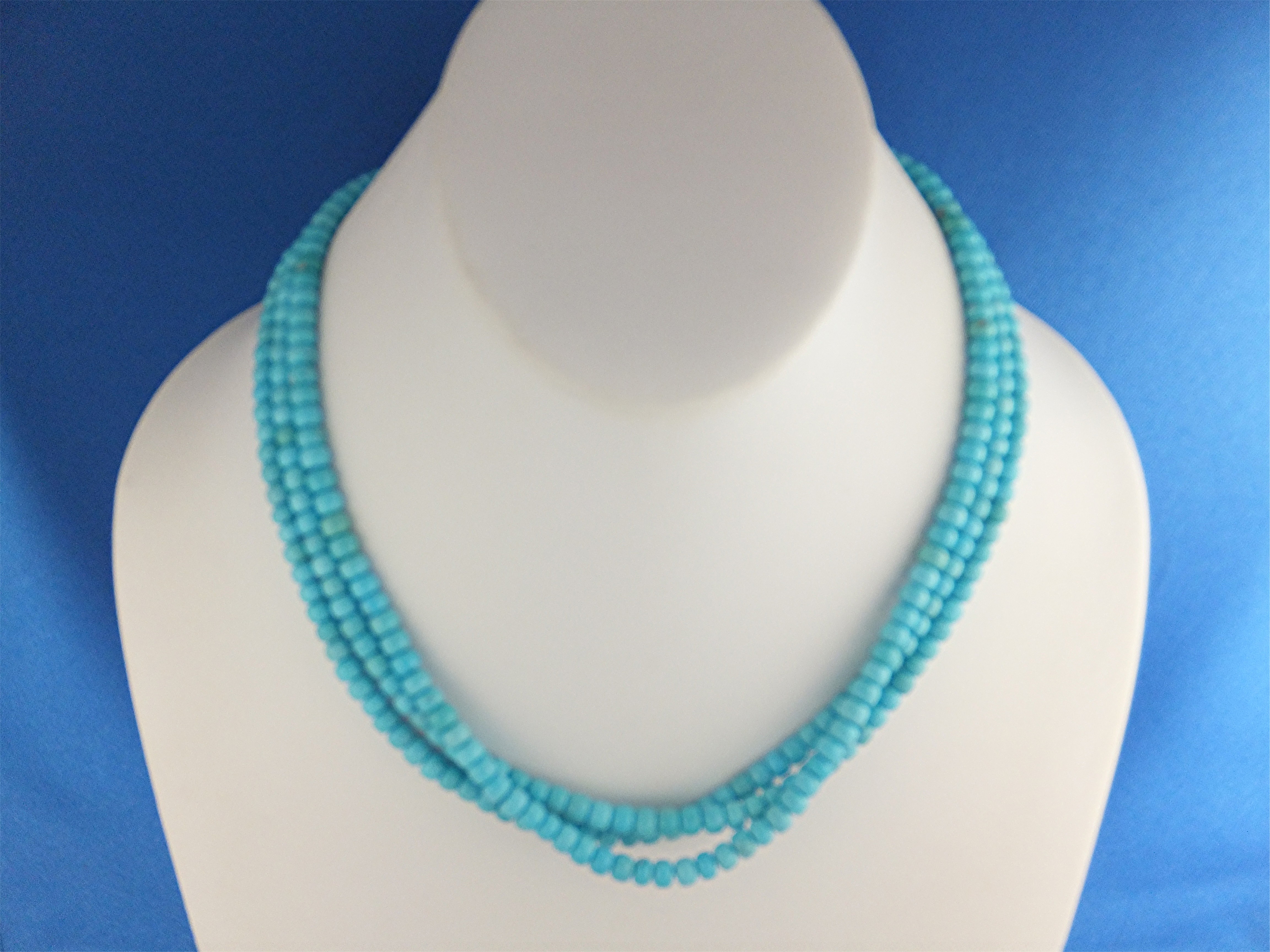 Navajo Sleeping Beauty Turquoise 3 Strands Sterling Sil