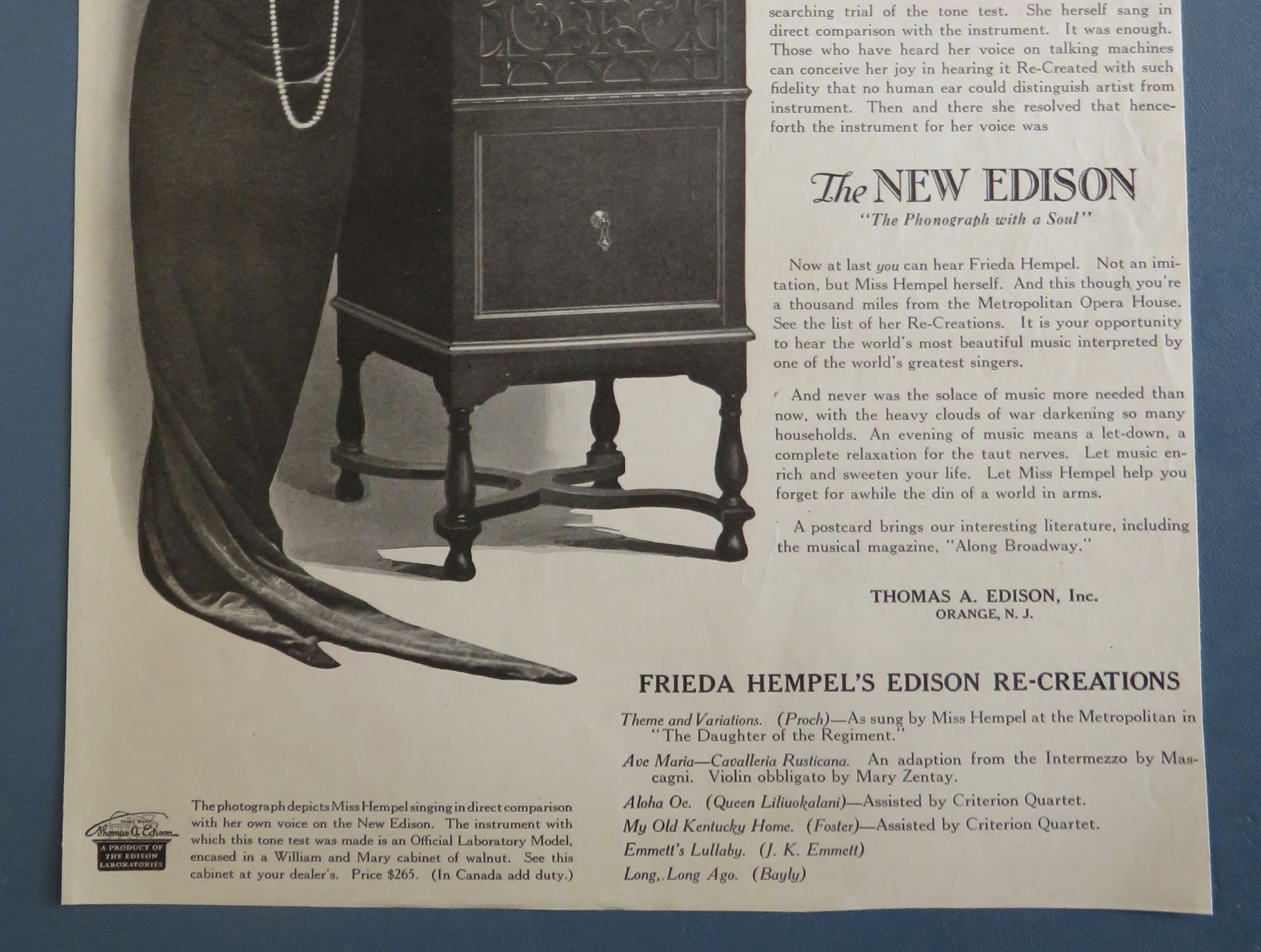 1920's New Edison with Frieda Hempel