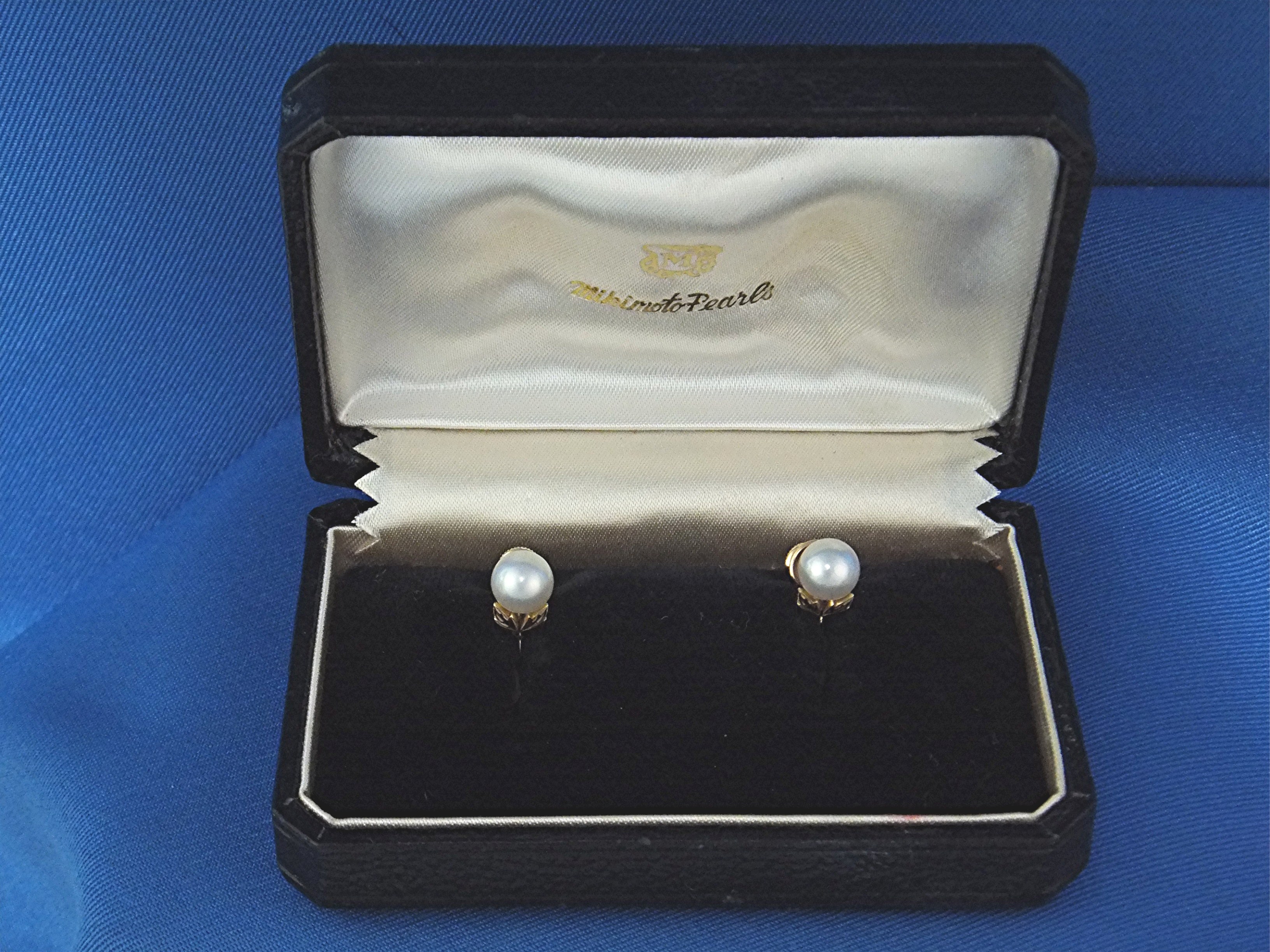 Earrings 14K Gold Pearls MIKIMOTO in  Original Box