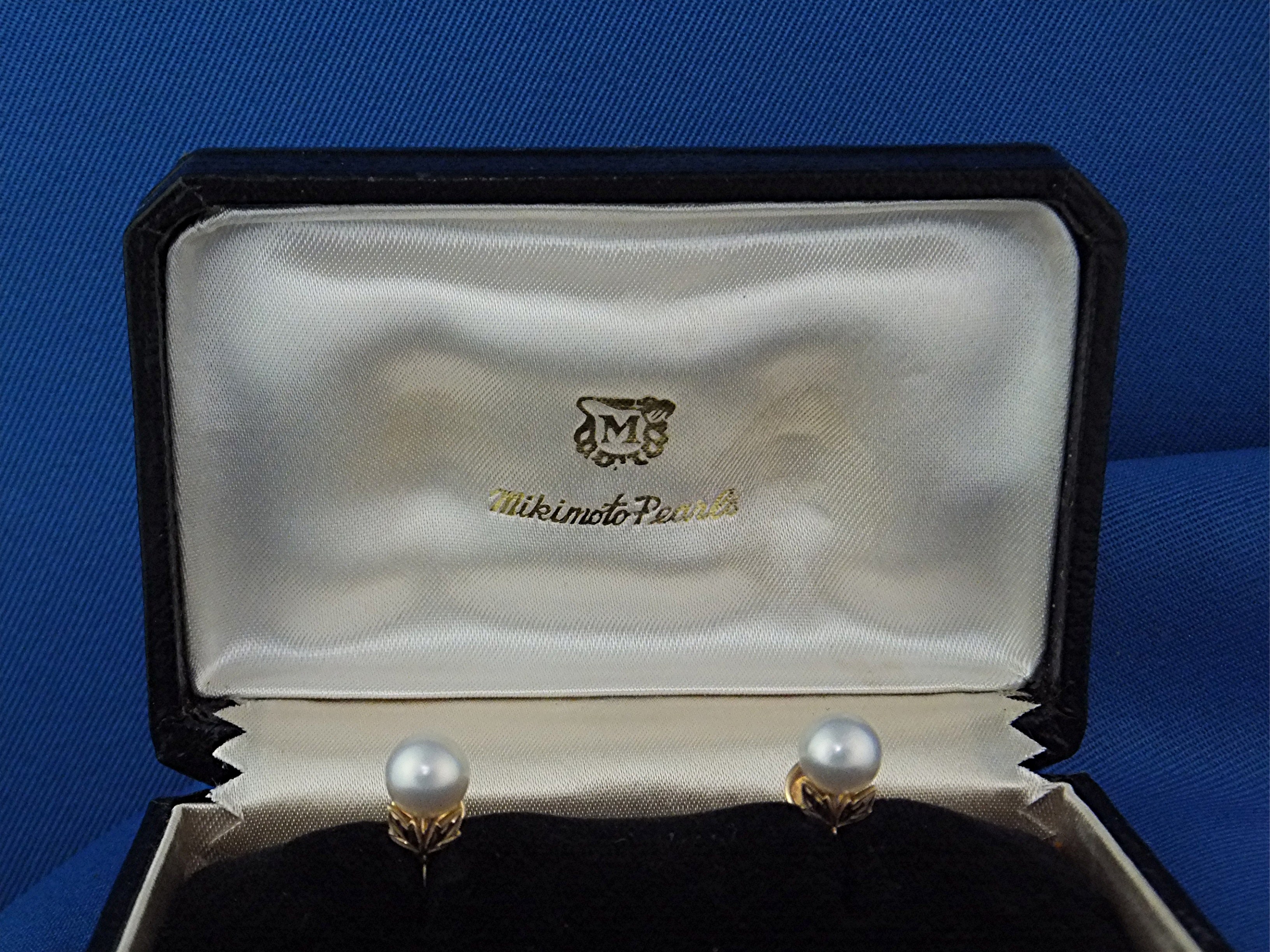 Earrings 14K Gold Pearls MIKIMOTO in  Original Box