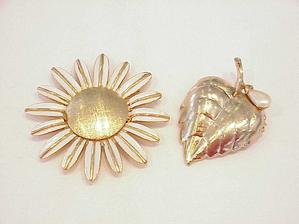 2 Vintage Avon Perfume Brooch - Flower And Leaf