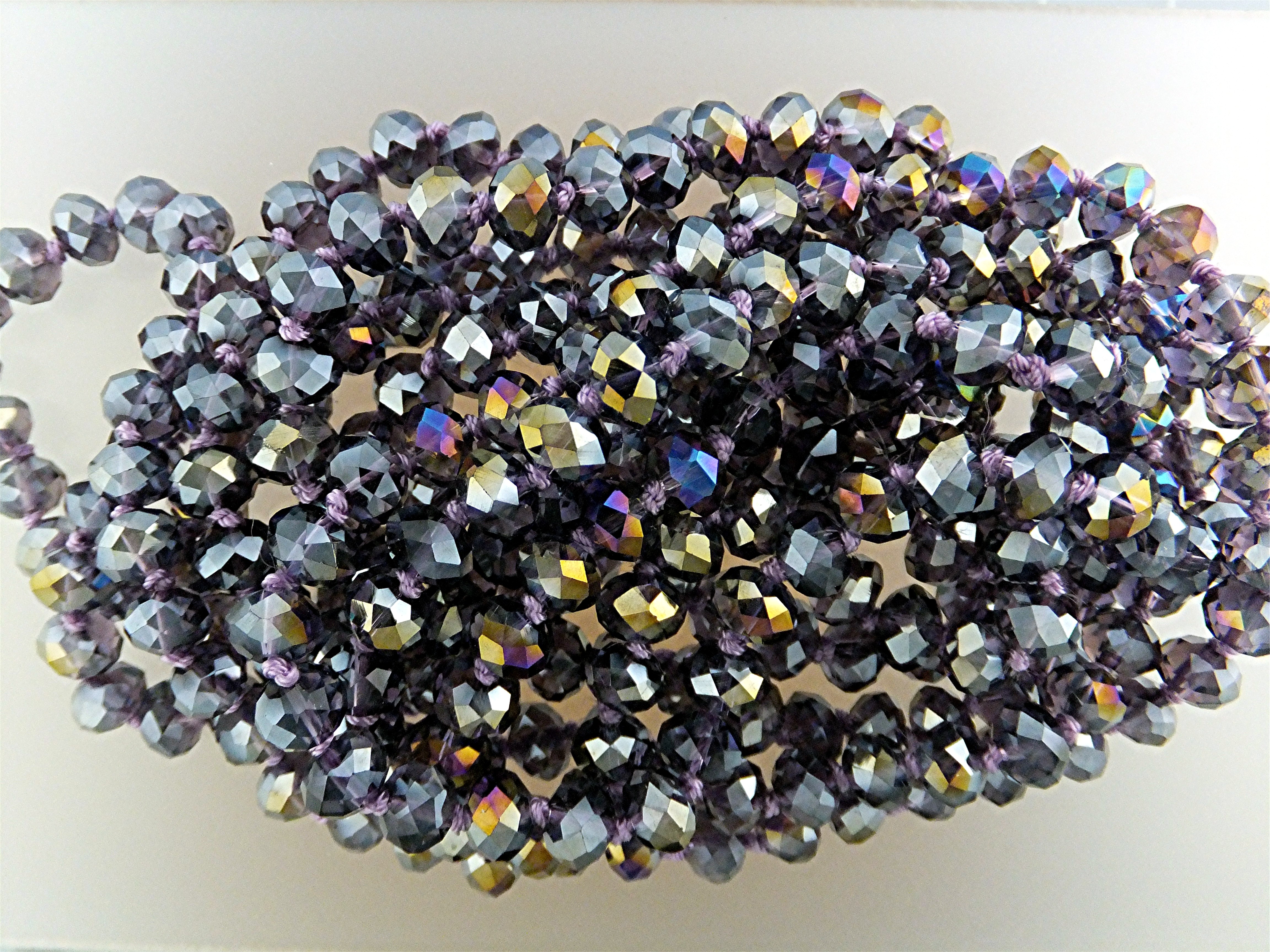 Necklace Crystal Lavender Faceted Beads Hand Knotted