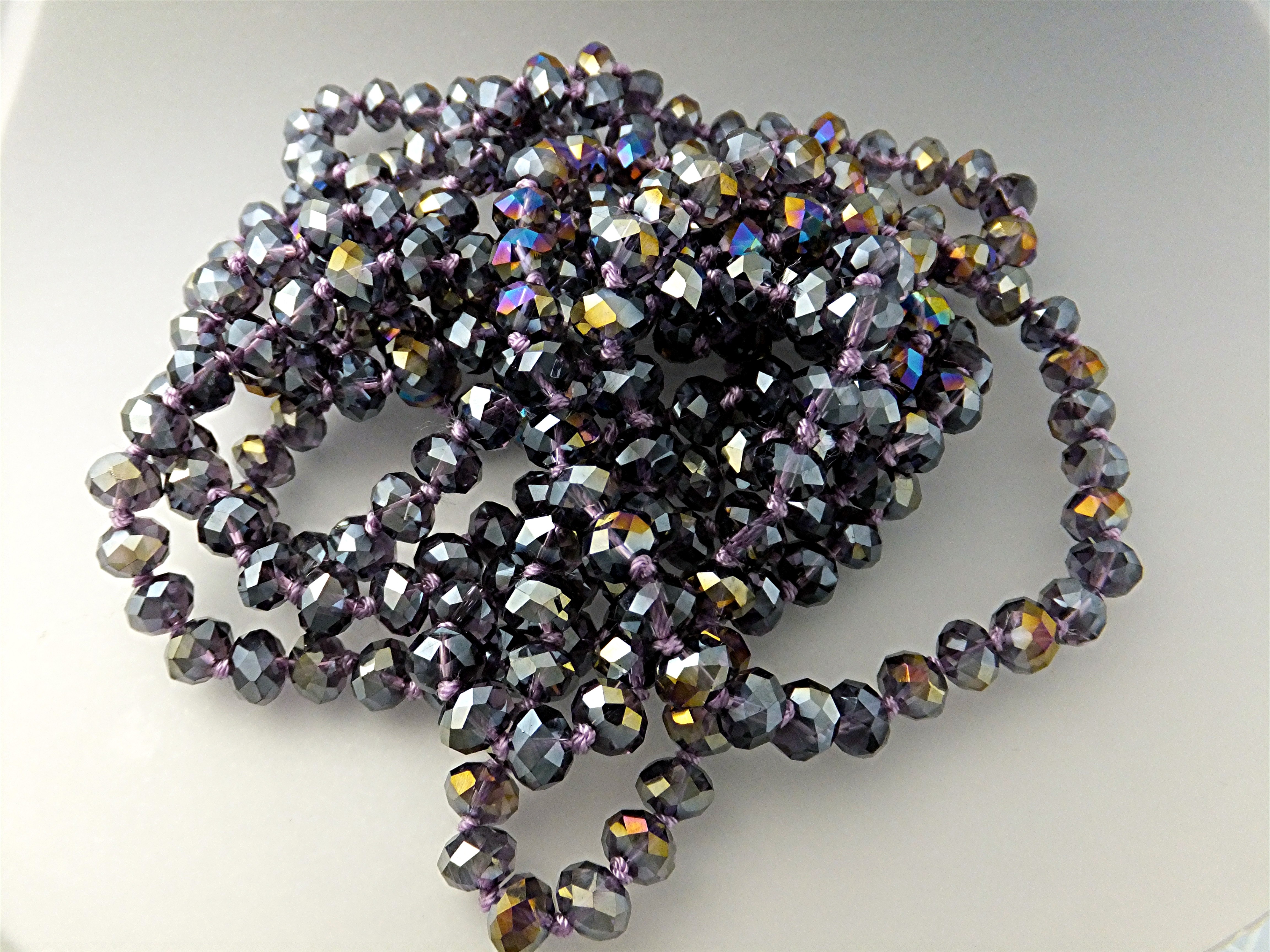 Necklace Crystal Lavender Faceted Beads Hand Knotted