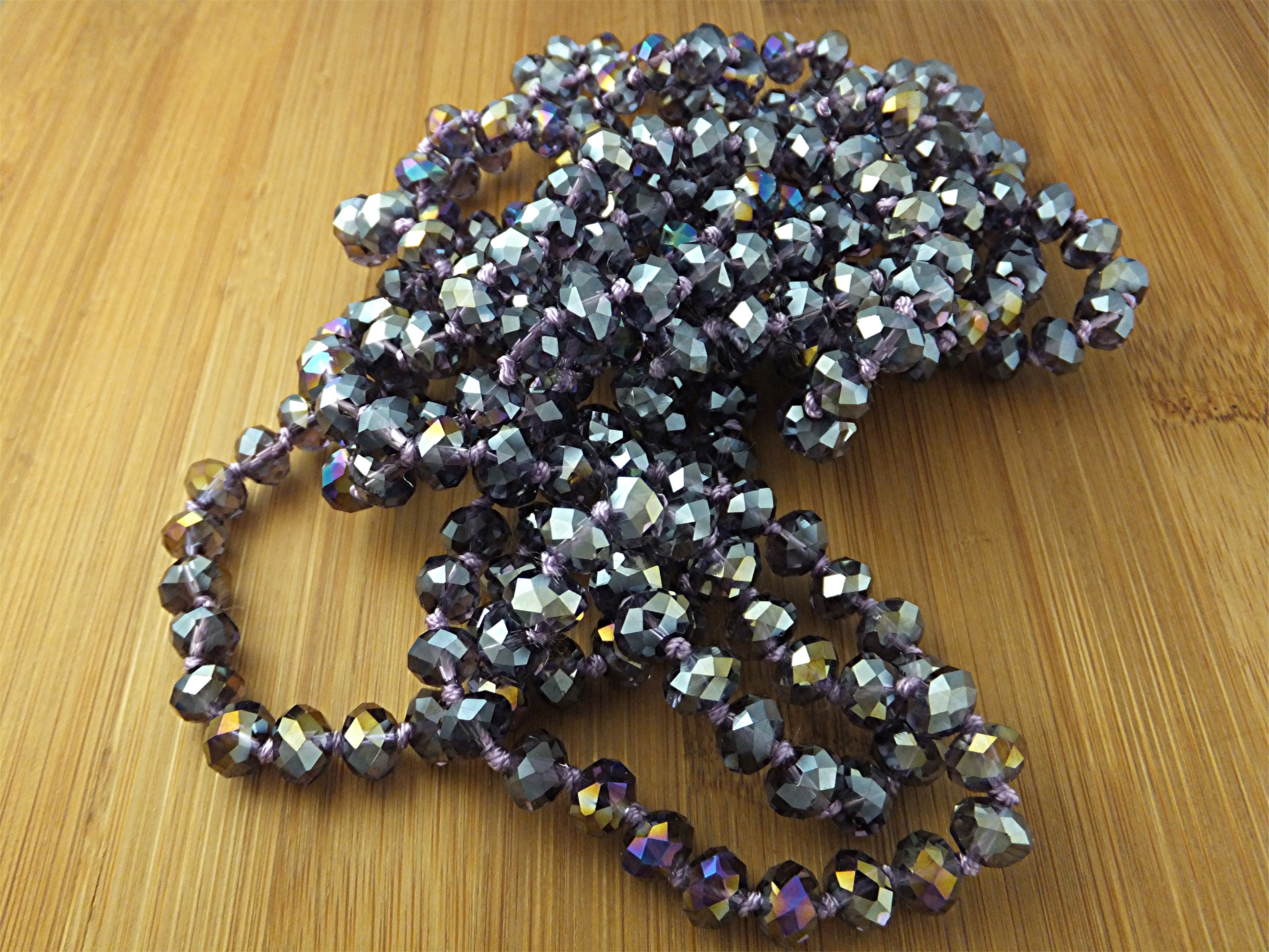 Necklace Crystal Lavender Faceted Beads Hand Knotted